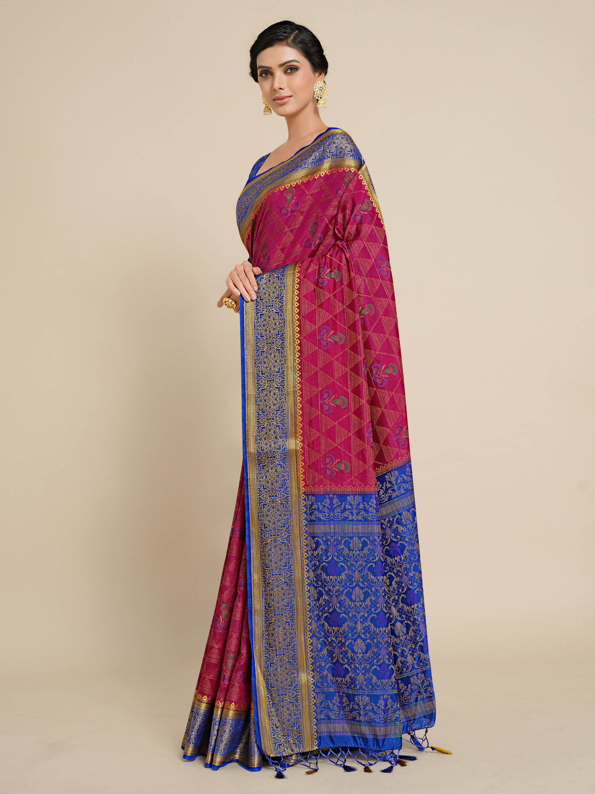 Mimosa Womens Art Silk Saree Kanjivaram style Rani Color