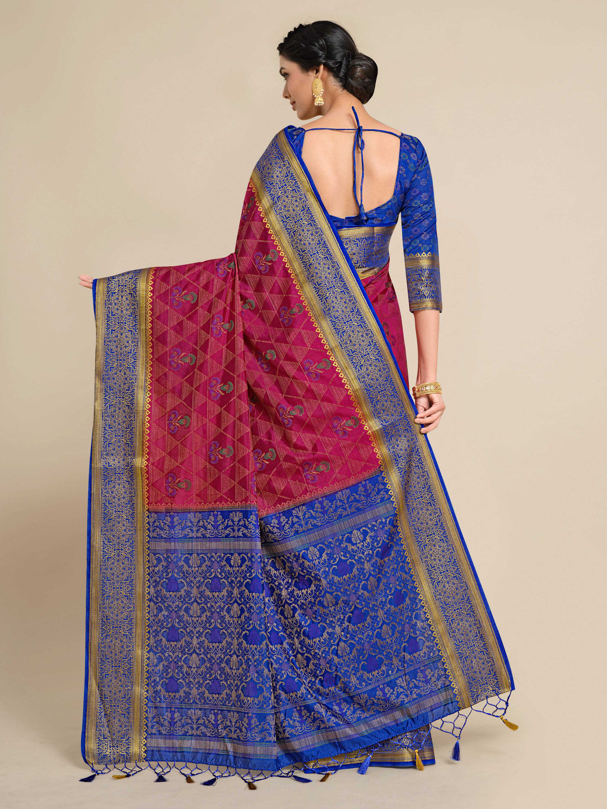 Mimosa Womens Art Silk Saree Kanjivaram style Rani Color