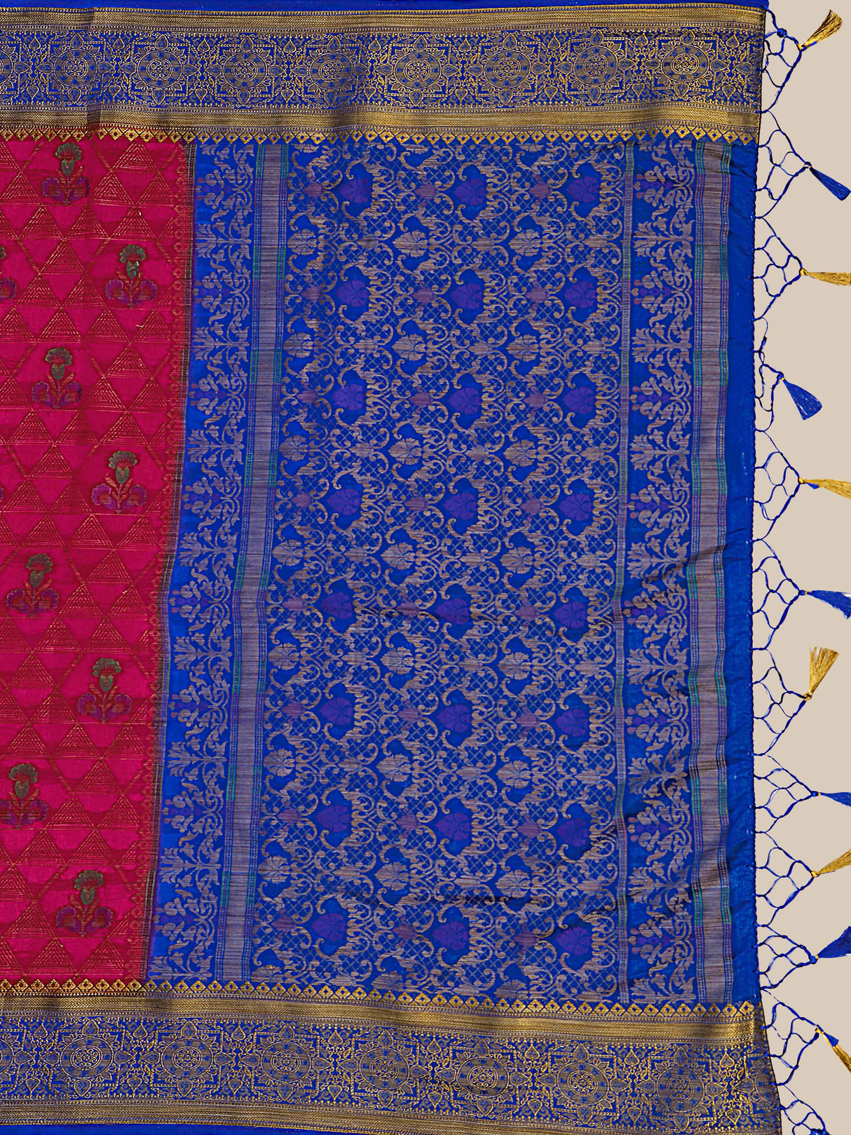 Mimosa Womens Art Silk Saree Kanjivaram style Rani Color