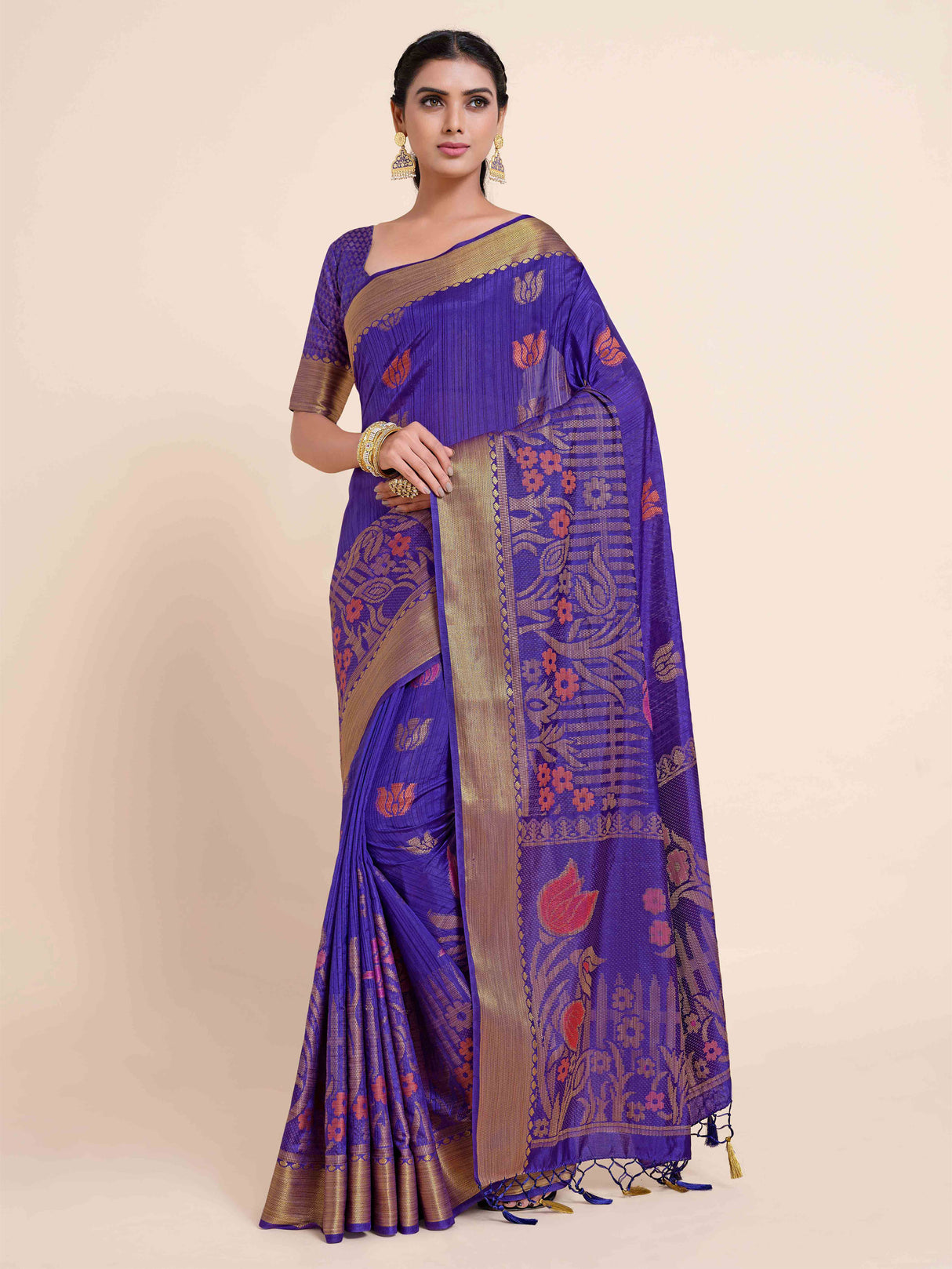 Mimosa Womens Art Silk Saree Kanjivaram style Purple Color