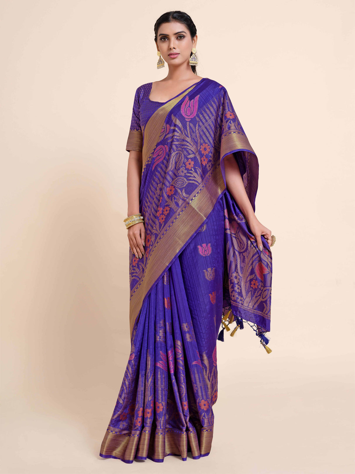 Mimosa Womens Art Silk Saree Kanjivaram style Purple Color