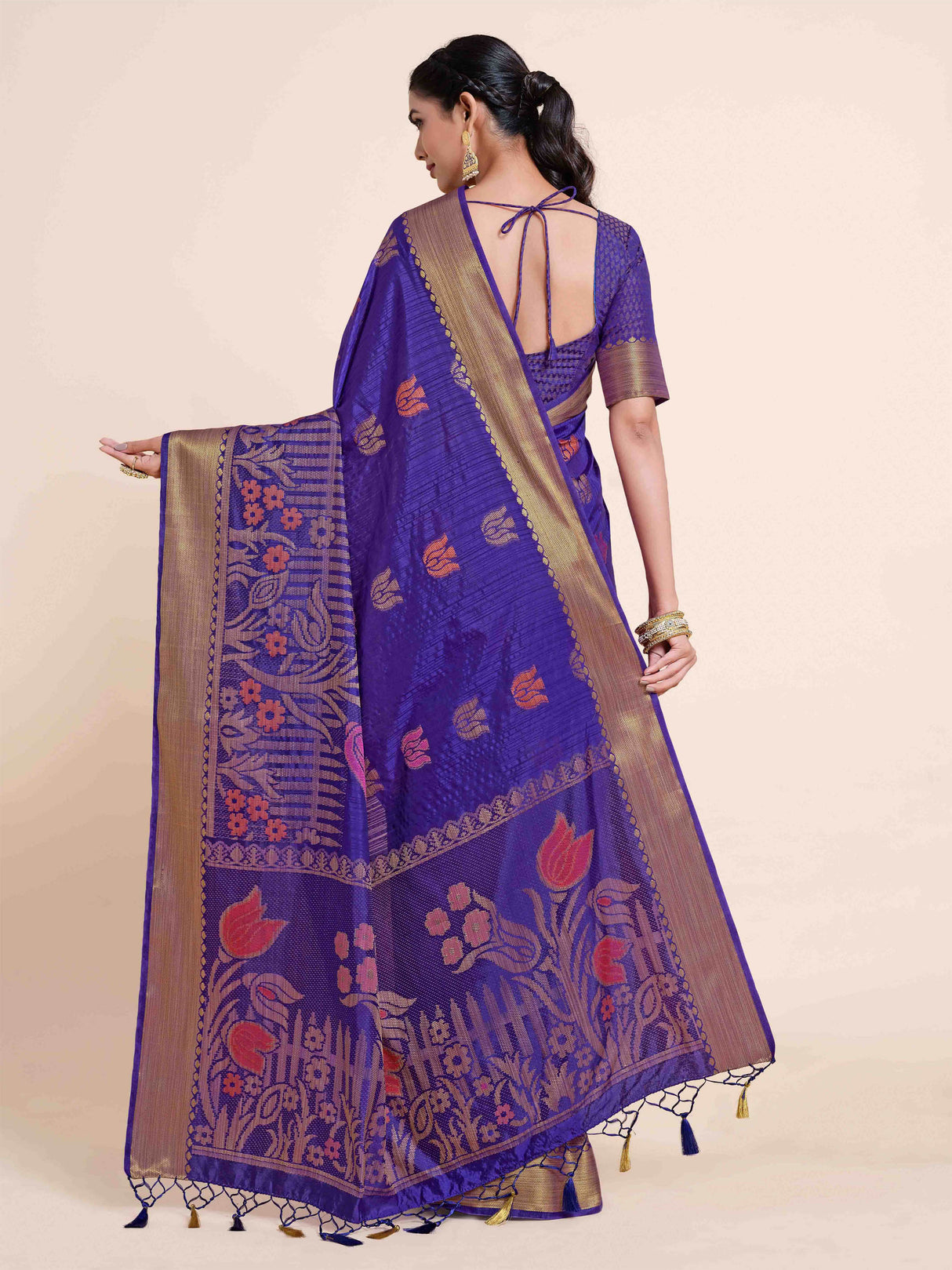 Mimosa Womens Art Silk Saree Kanjivaram style Purple Color