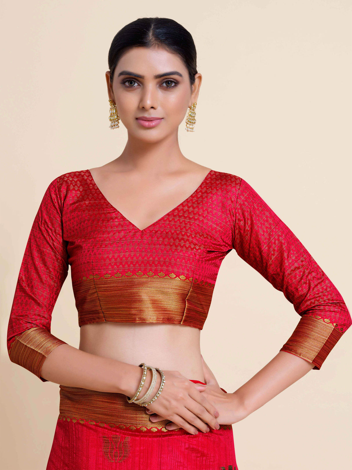 Mimosa Womens Art Silk Saree Kanjivaram style Strawberry Color