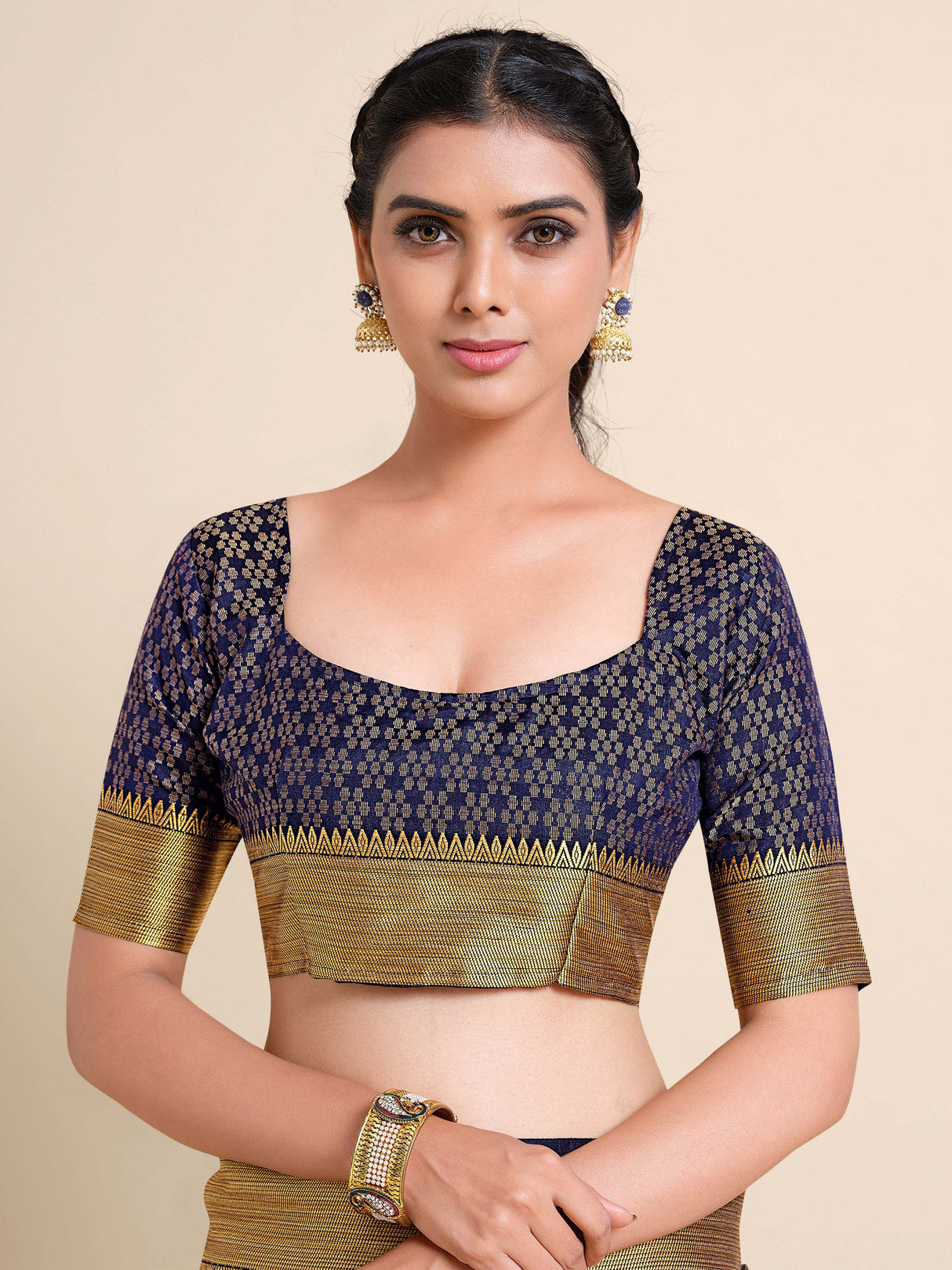 Mimosa Womens Art Silk Saree Kanjivaram style Navy Blue Color