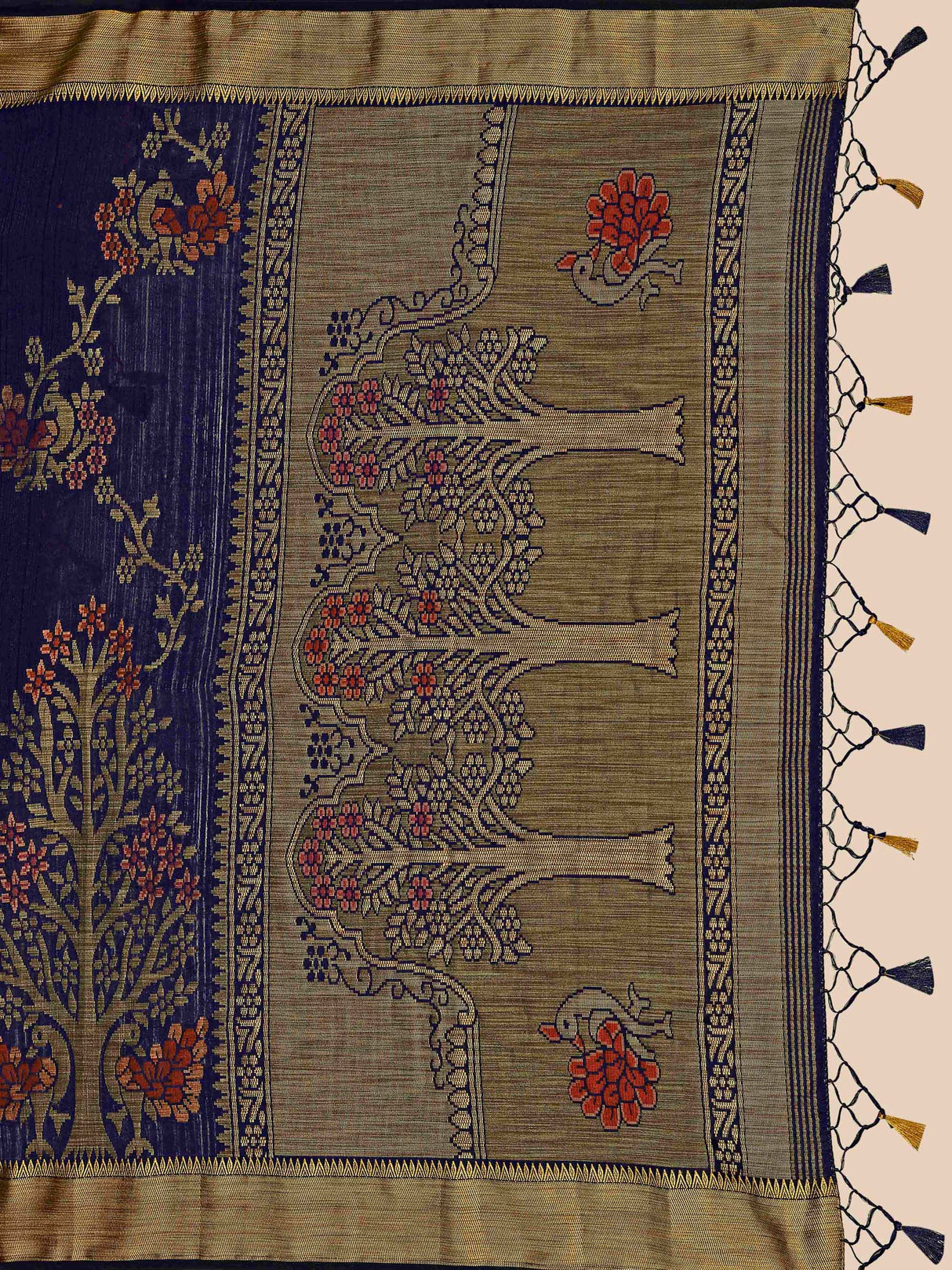 Mimosa Womens Art Silk Saree Kanjivaram style Navy Blue Color