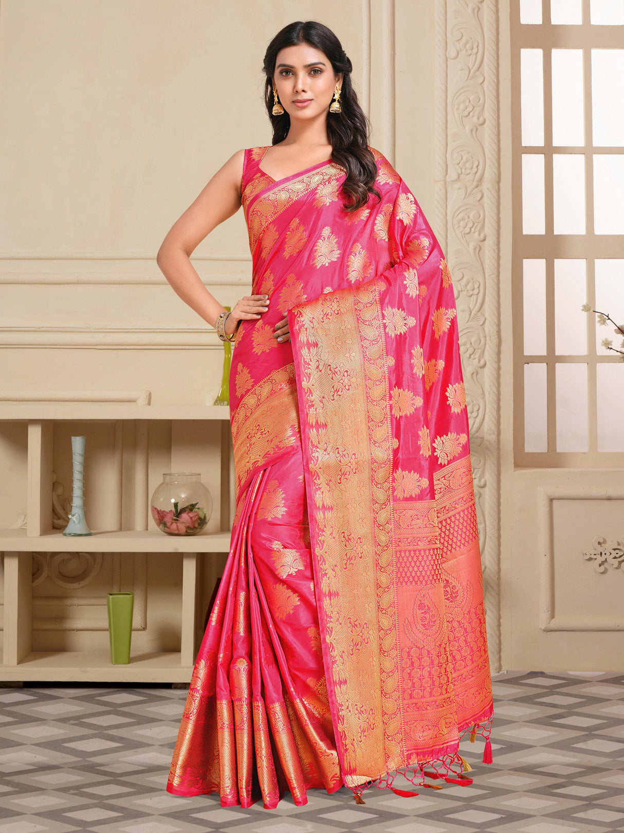 Mimosa Womens Art Silk Saree Kanjivaram Gajjari Color