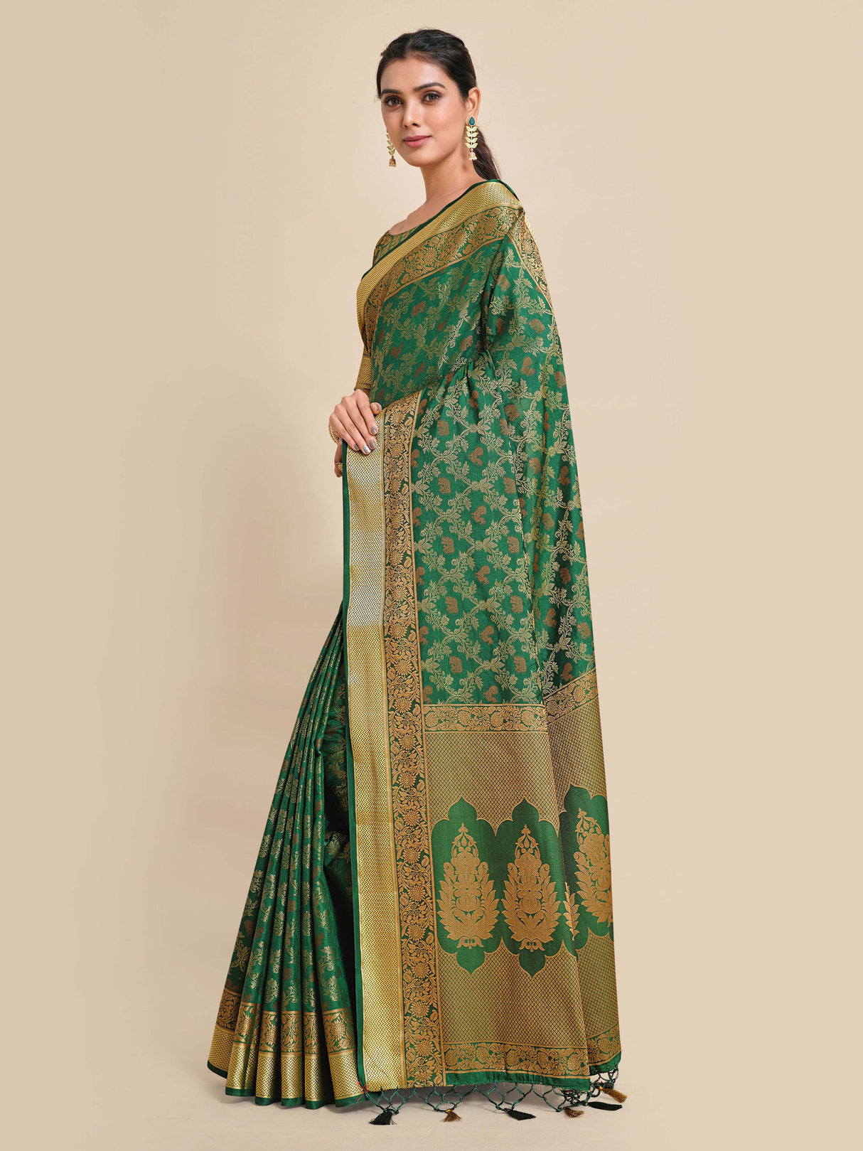 Mimosa Womens Art Silk Saree Kanjivaram BGreen Color