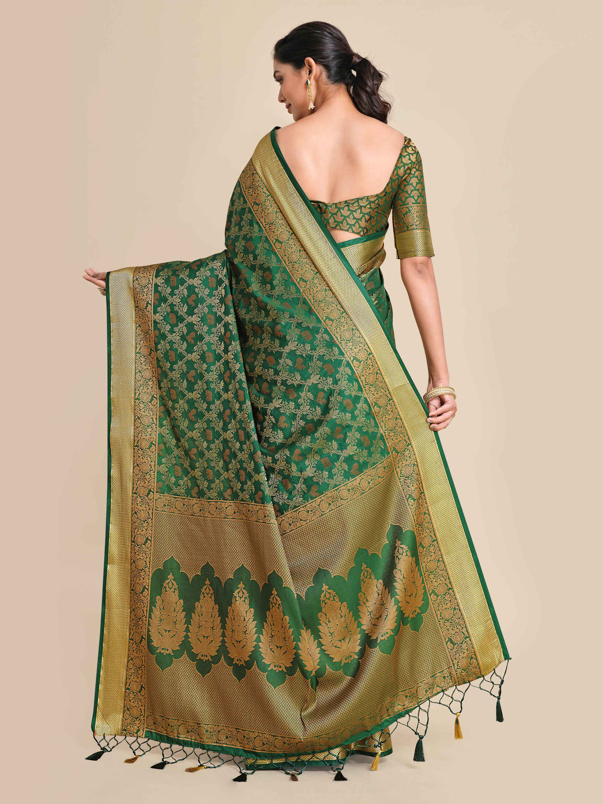 Mimosa Womens Art Silk Saree Kanjivaram BGreen Color
