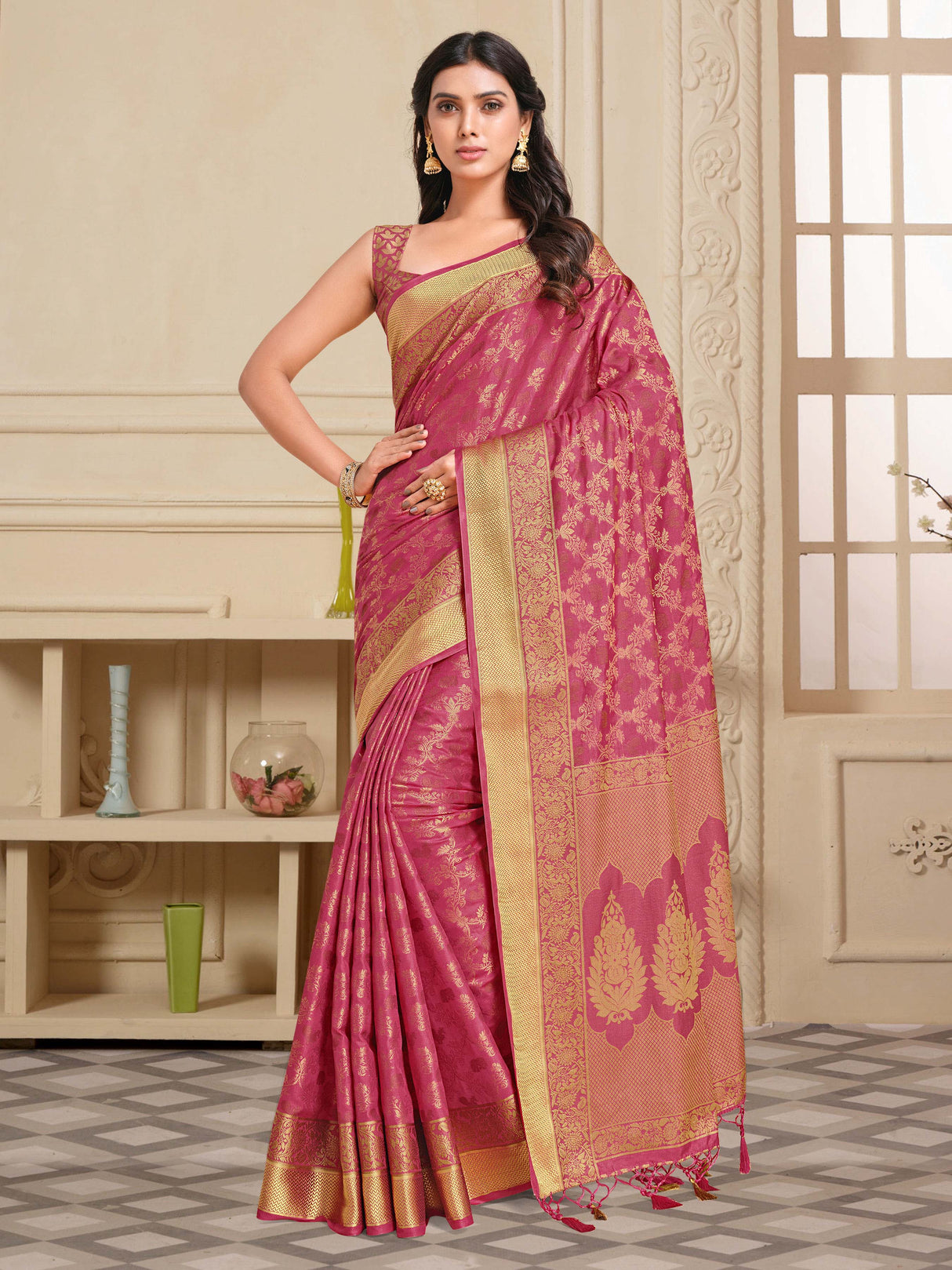 Mimosa Womens Art Silk Saree Kanjivaram Gajjari Color