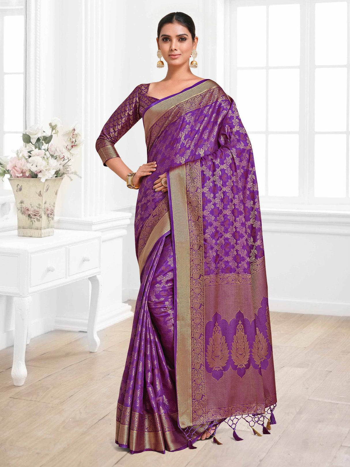 Mimosa Womens Art Silk Saree Kanjivaram Purple Color