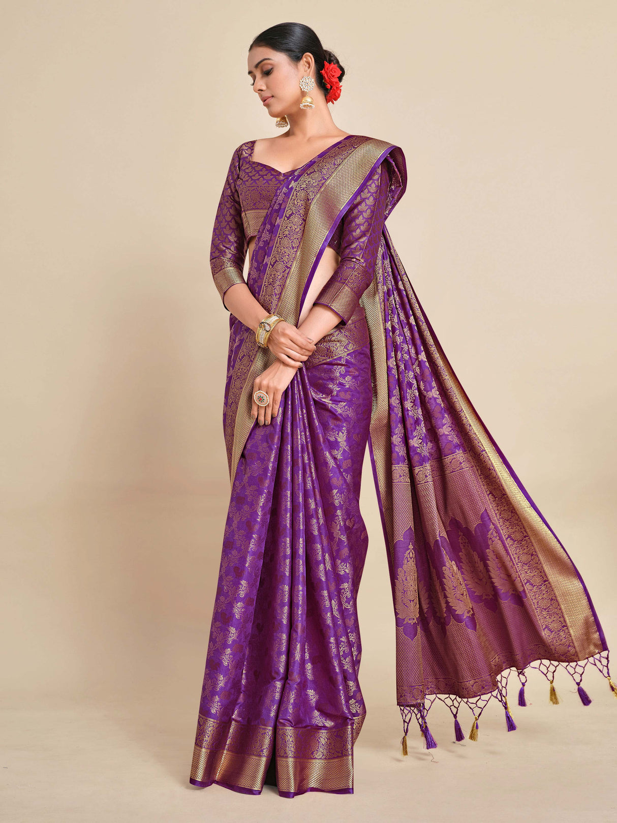 Mimosa Womens Art Silk Saree Kanjivaram Purple Color