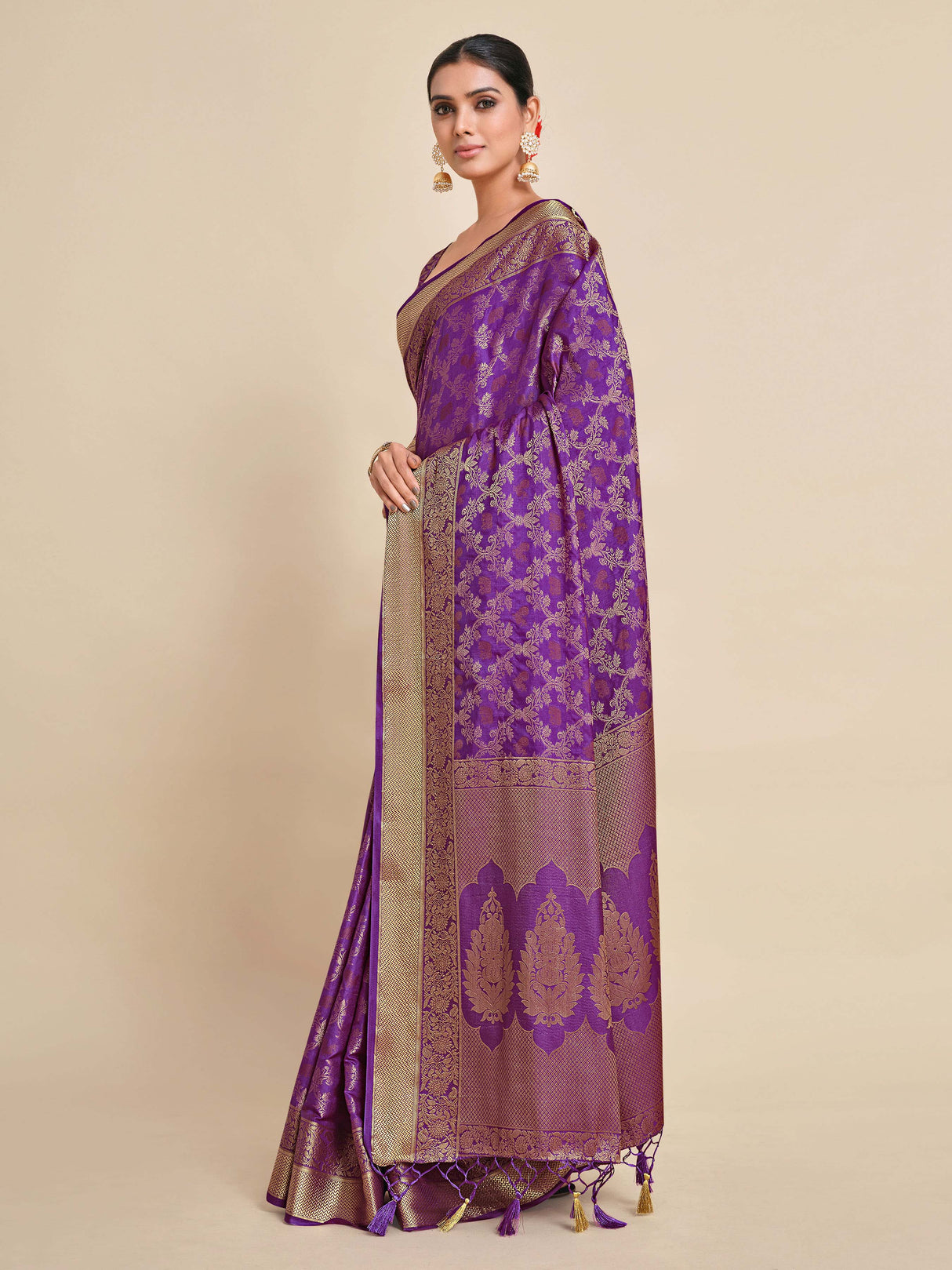 Mimosa Womens Art Silk Saree Kanjivaram Purple Color