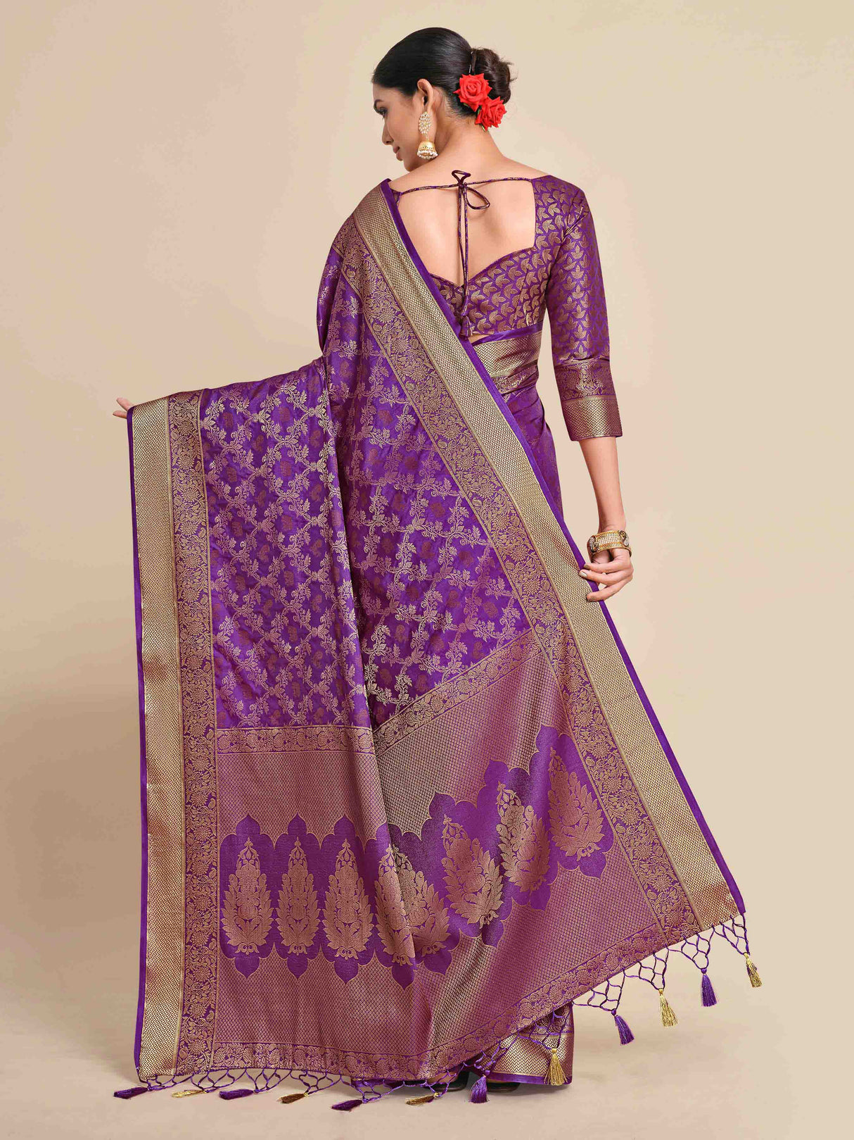 Mimosa Womens Art Silk Saree Kanjivaram Purple Color