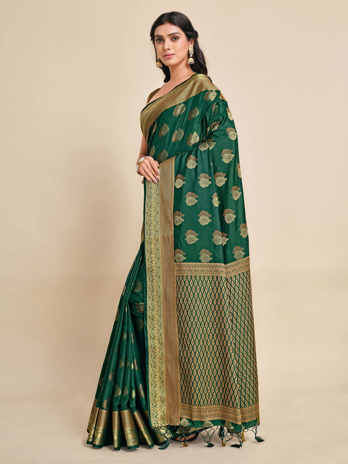 Mimosa Womens Art Silk Saree Kanjivaram BGreen Color
