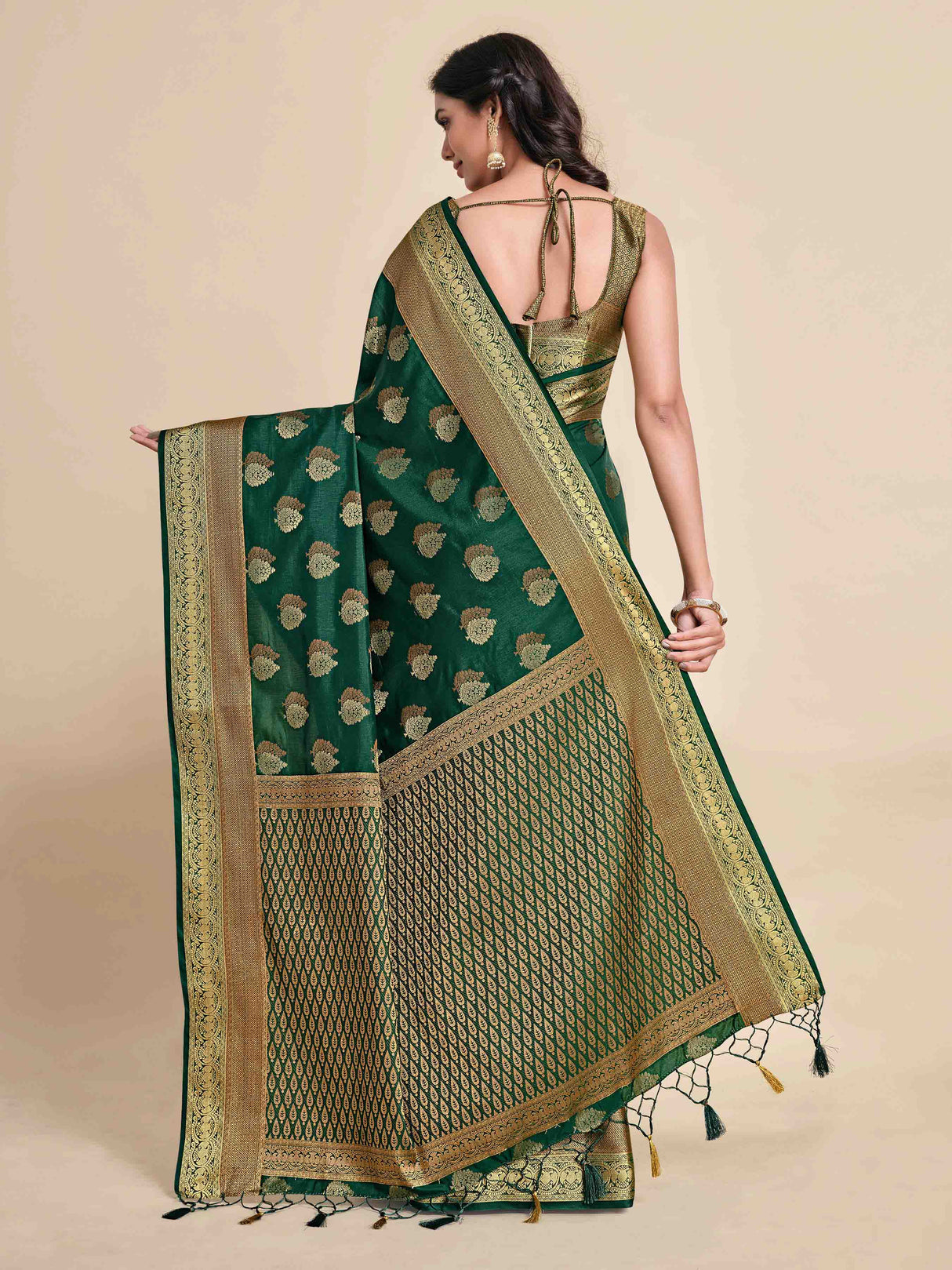 Mimosa Womens Art Silk Saree Kanjivaram BGreen Color