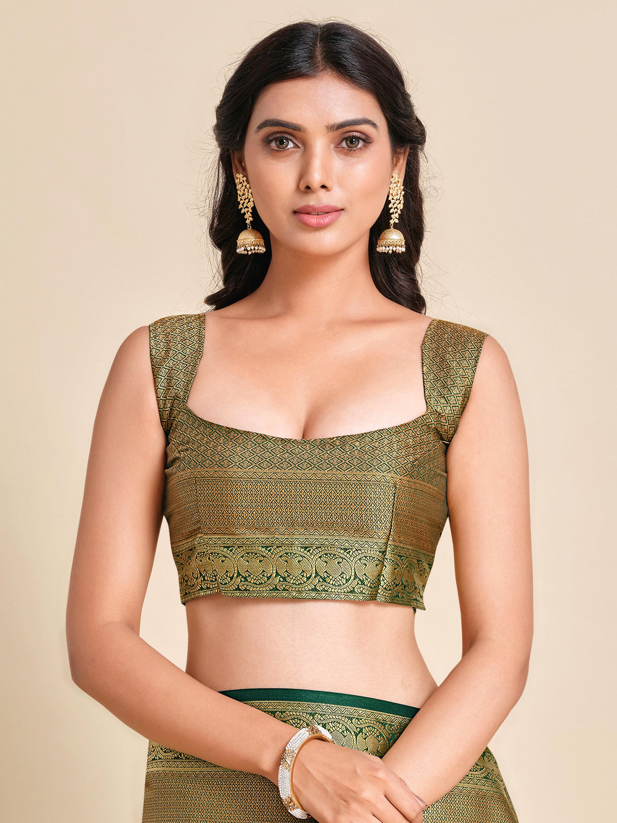 Mimosa Womens Art Silk Saree Kanjivaram BGreen Color