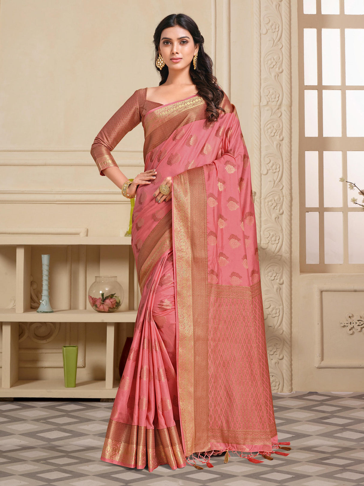 Mimosa Womens Art Silk Saree Kanjivaram Gajjari Color