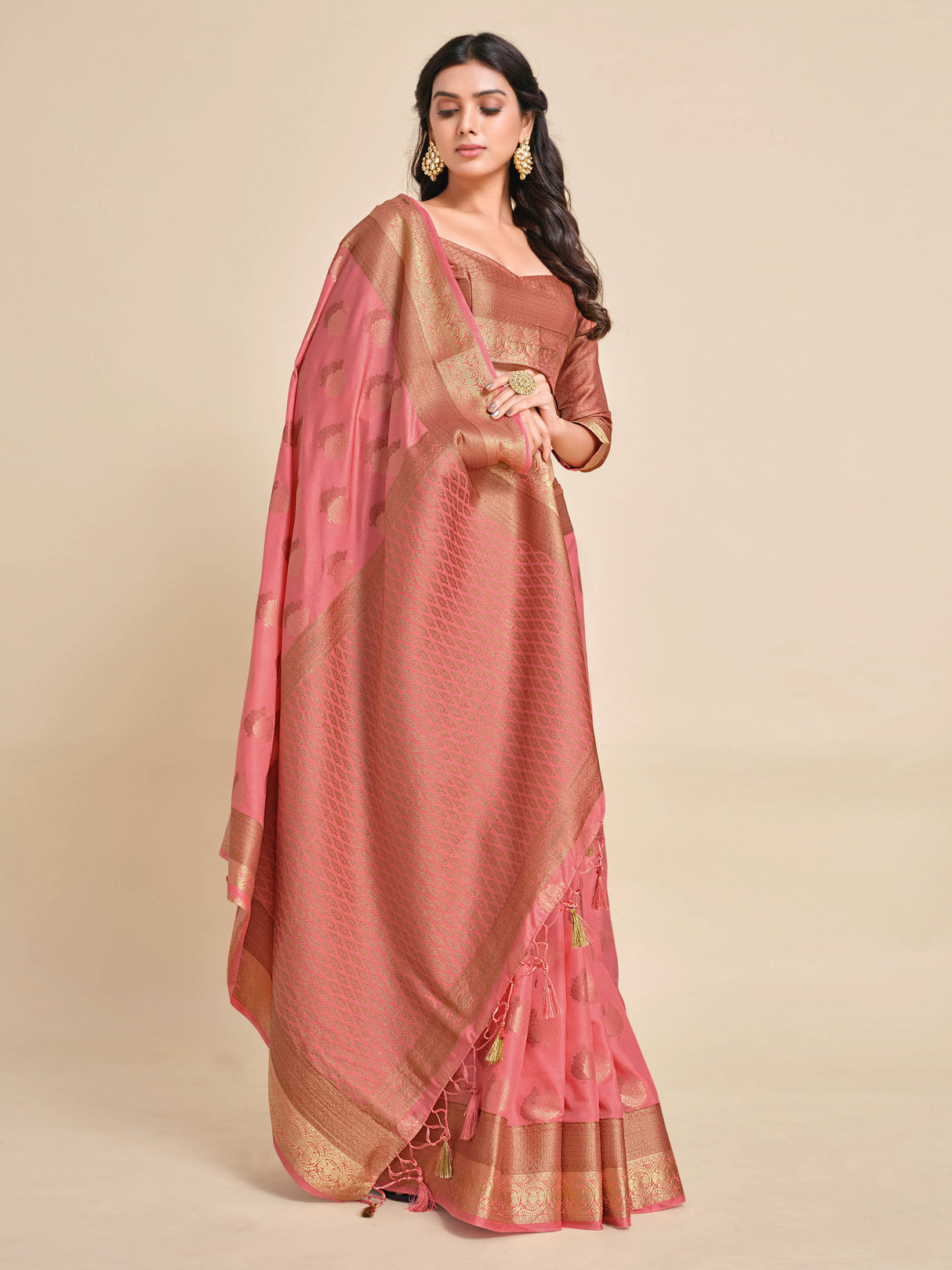 Mimosa Womens Art Silk Saree Kanjivaram Gajjari Color