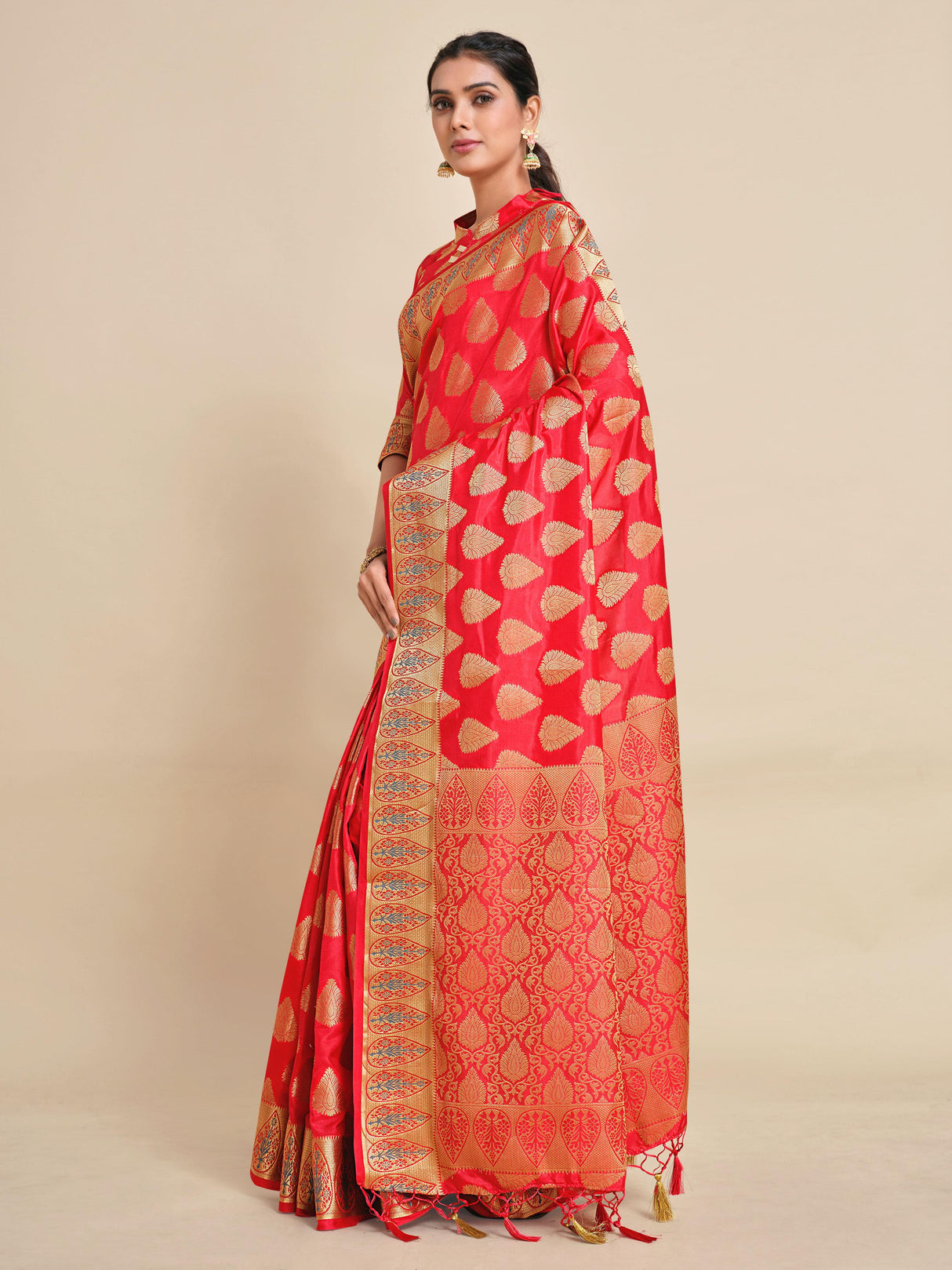 Mimosa Womens Art Silk Saree Kanjivaram Strawberry Color