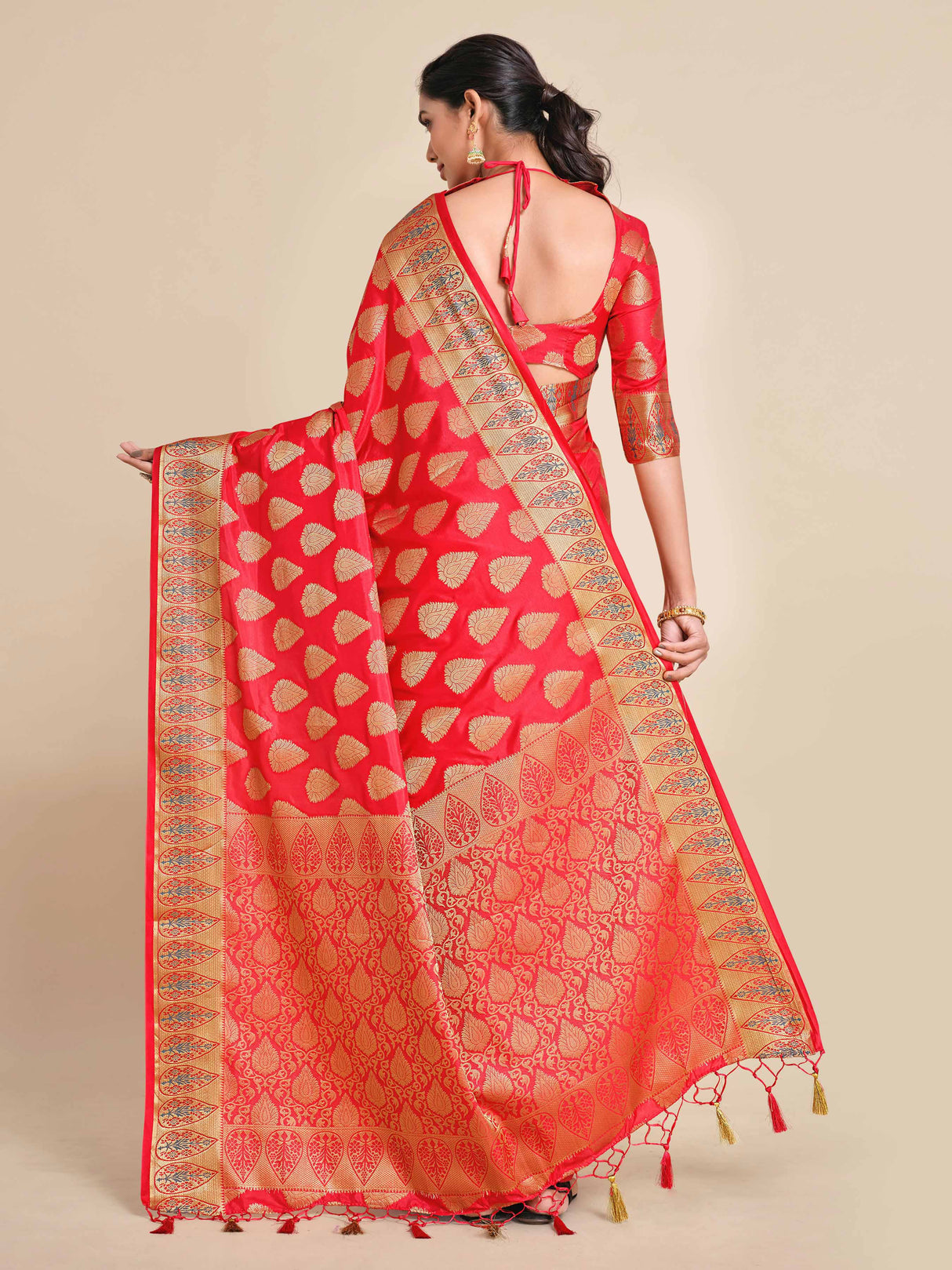 Mimosa Womens Art Silk Saree Kanjivaram Strawberry Color