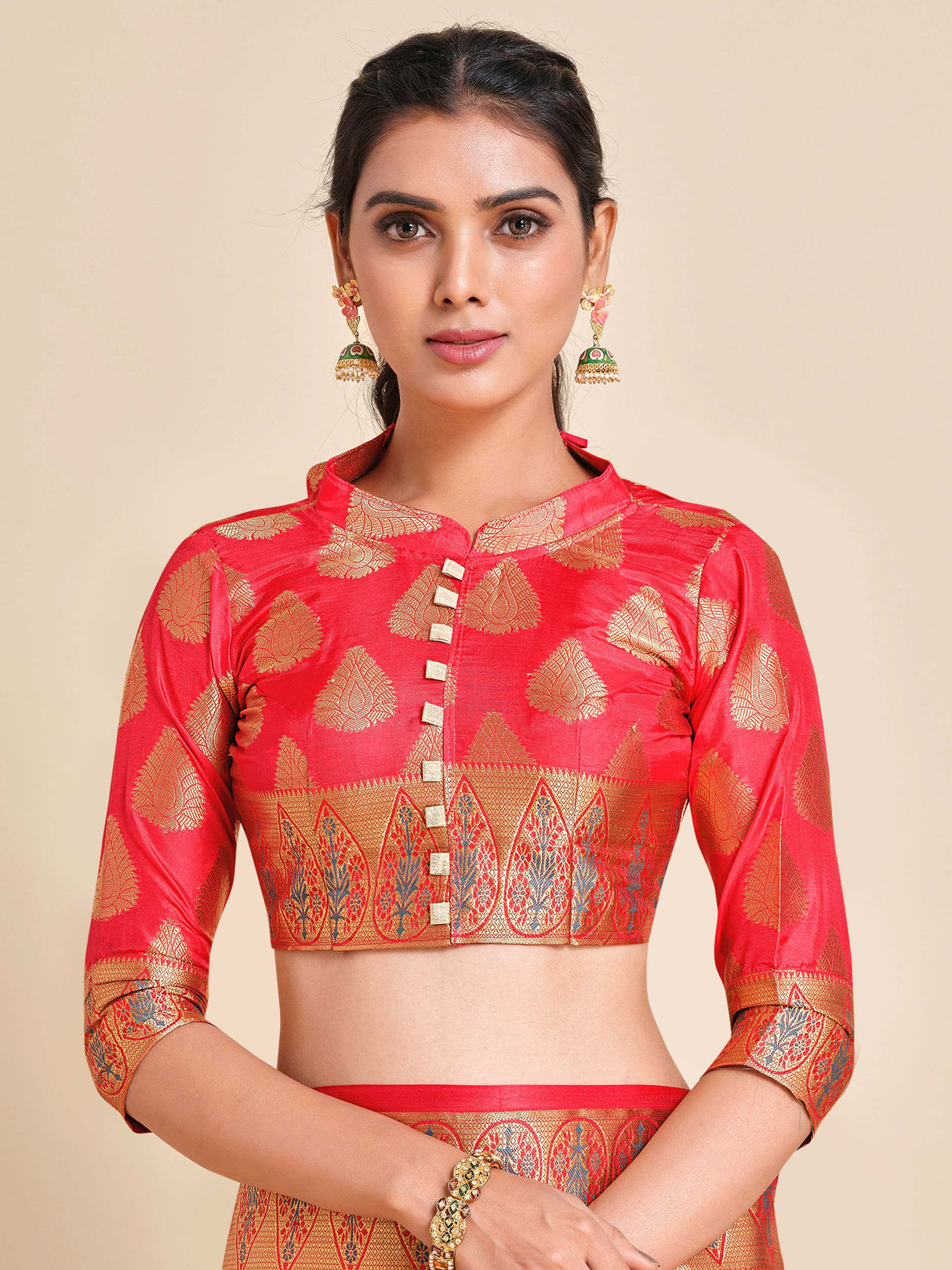 Mimosa Womens Art Silk Saree Kanjivaram Strawberry Color