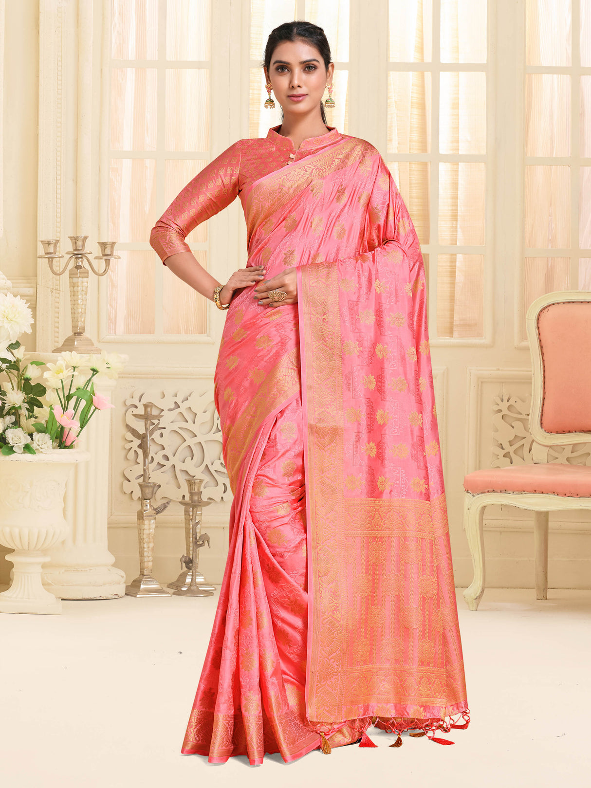 Mimosa Womens Art Silk Saree Kanjivaram Gajjari Color