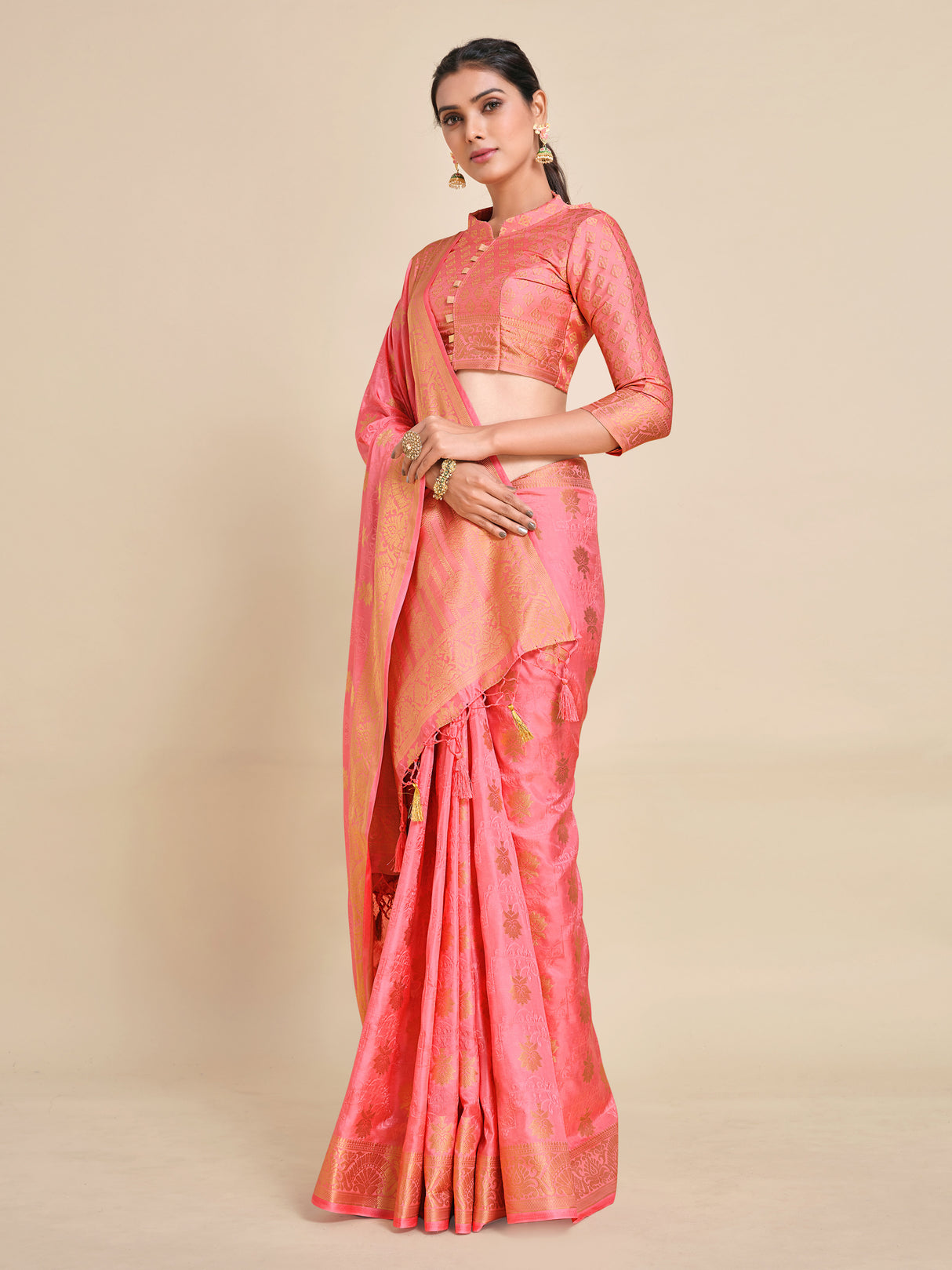 Mimosa Womens Art Silk Saree Kanjivaram Gajjari Color