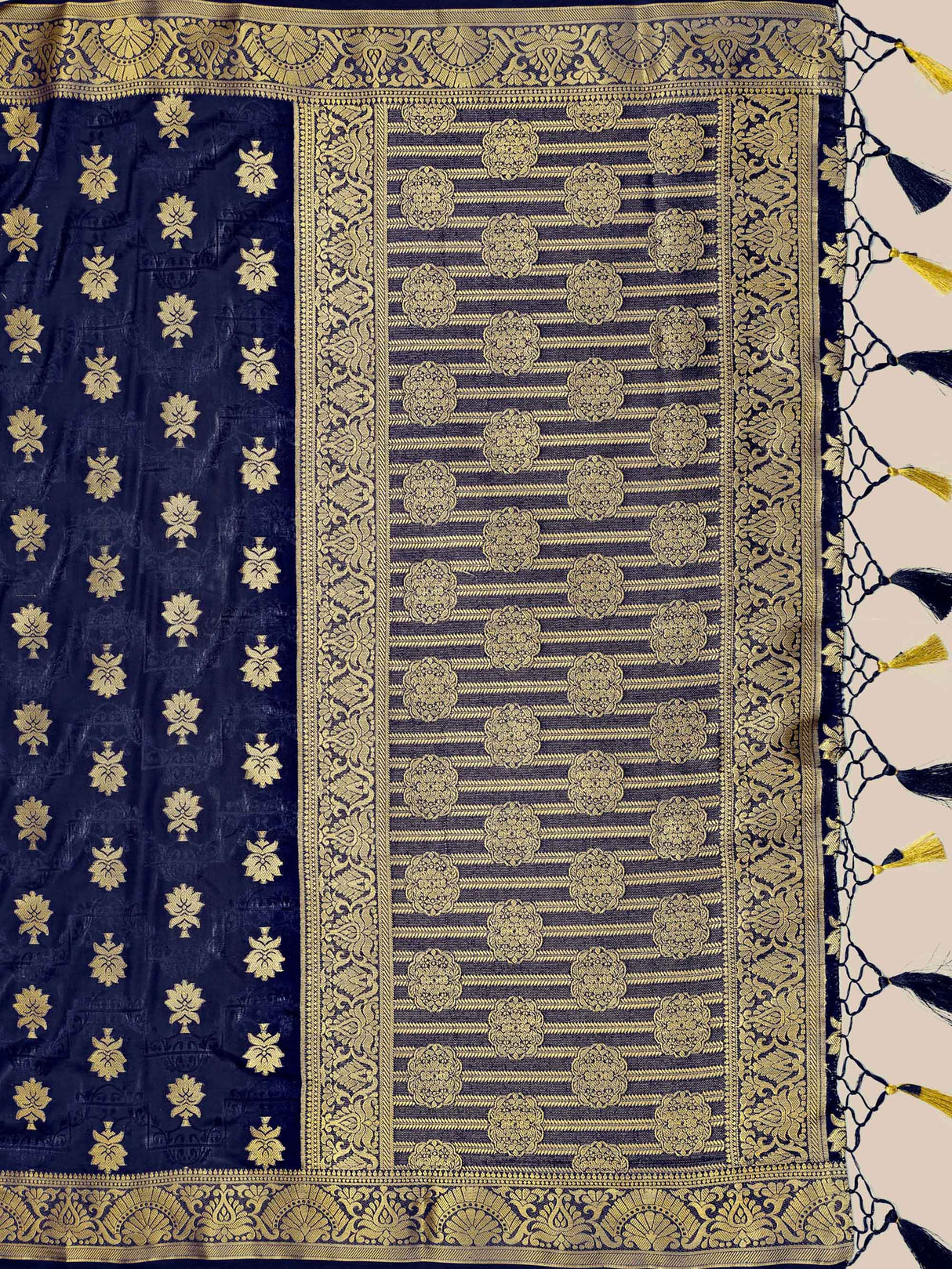 Mimosa Womens Art Silk Saree Kanjivaram Navy Blue Color