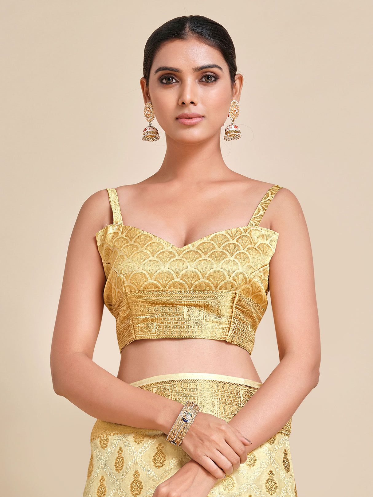 Mimosa Womens Art Silk Saree Kanjivaram Halfwhite Color