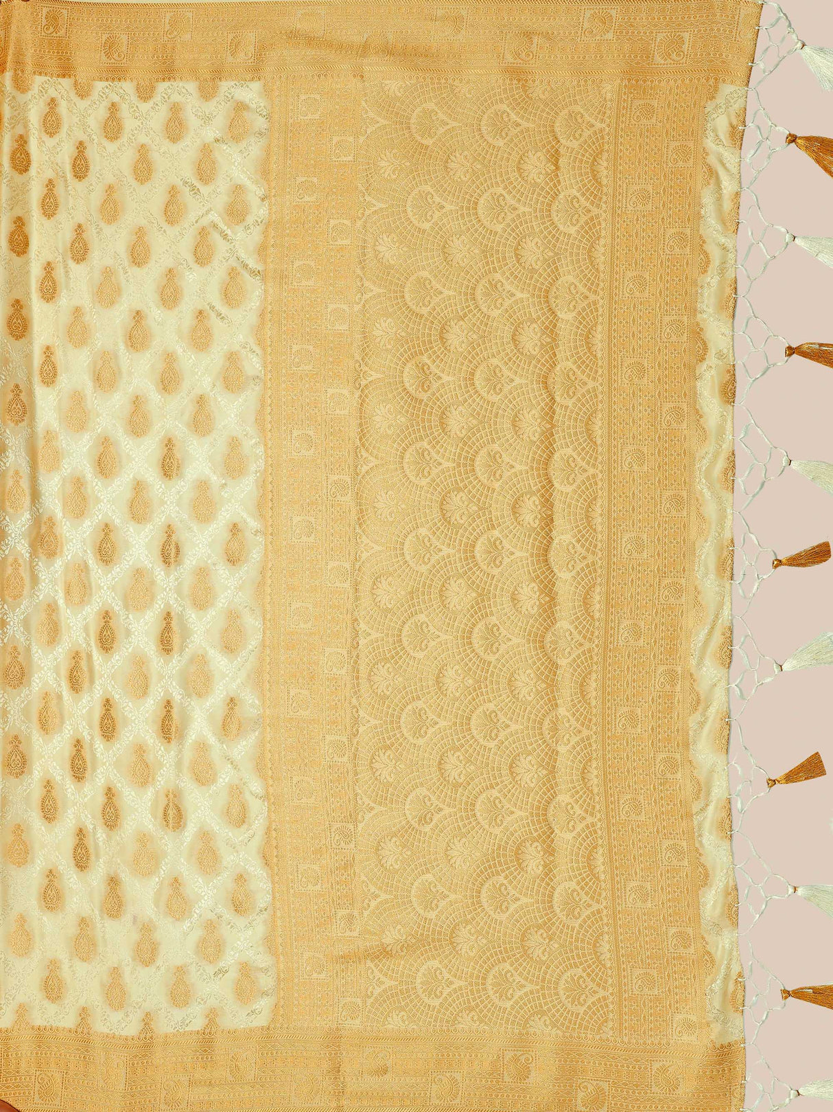 Mimosa Womens Art Silk Saree Kanjivaram Halfwhite Color