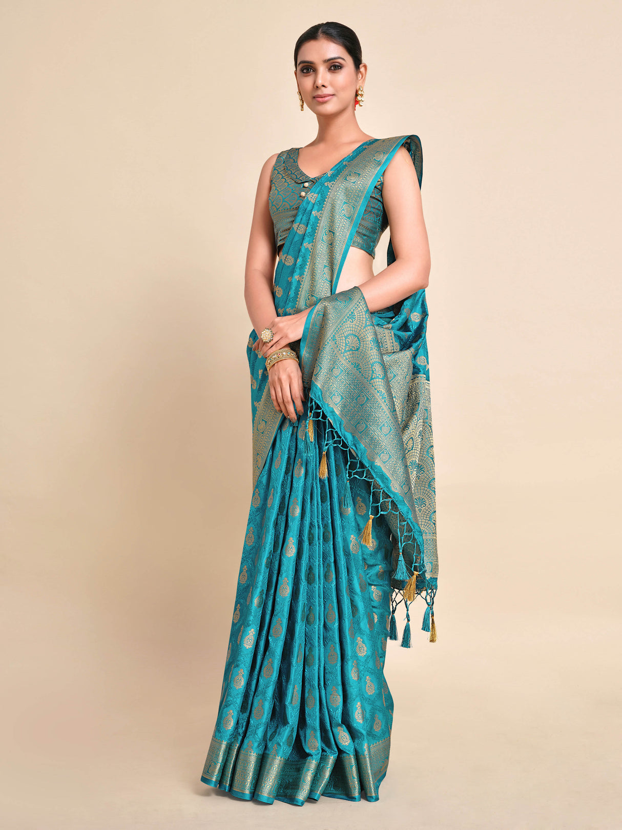 Mimosa Womens Art Silk Saree Kanjivaram Saffire Color