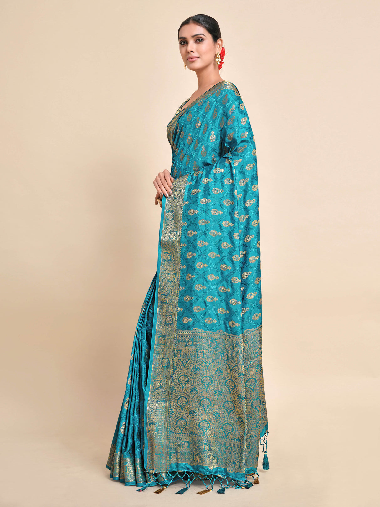 Mimosa Womens Art Silk Saree Kanjivaram Saffire Color