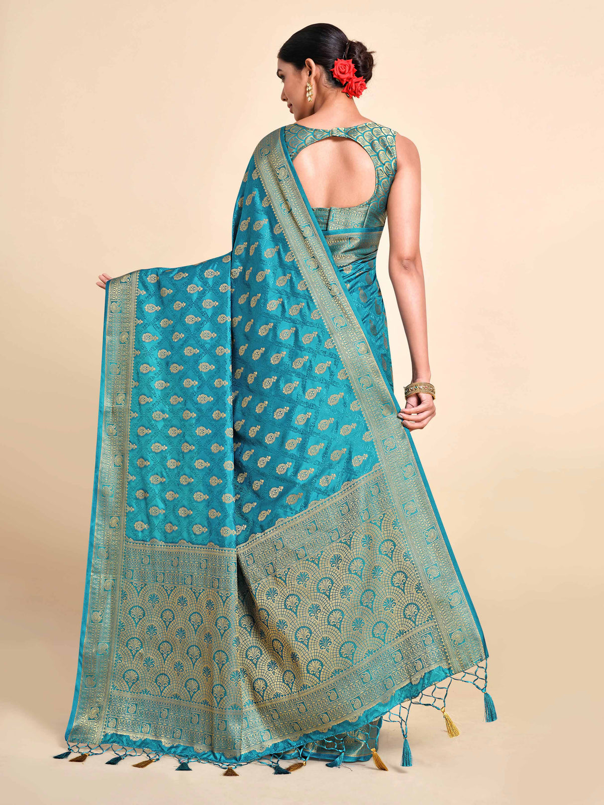 Mimosa Womens Art Silk Saree Kanjivaram Saffire Color