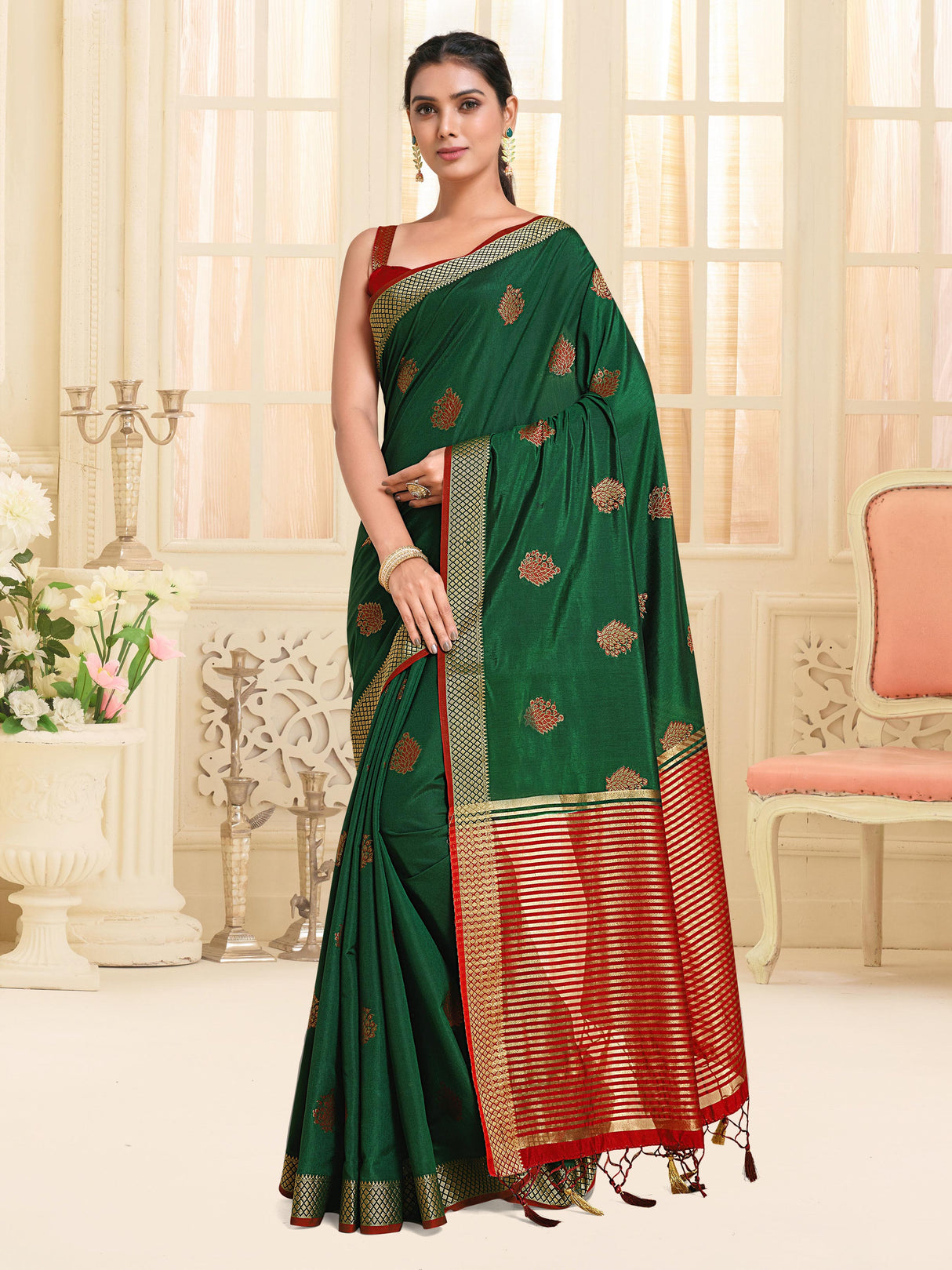 Mimosa Womens Art Silk Saree Kanjivaram BGreen Color