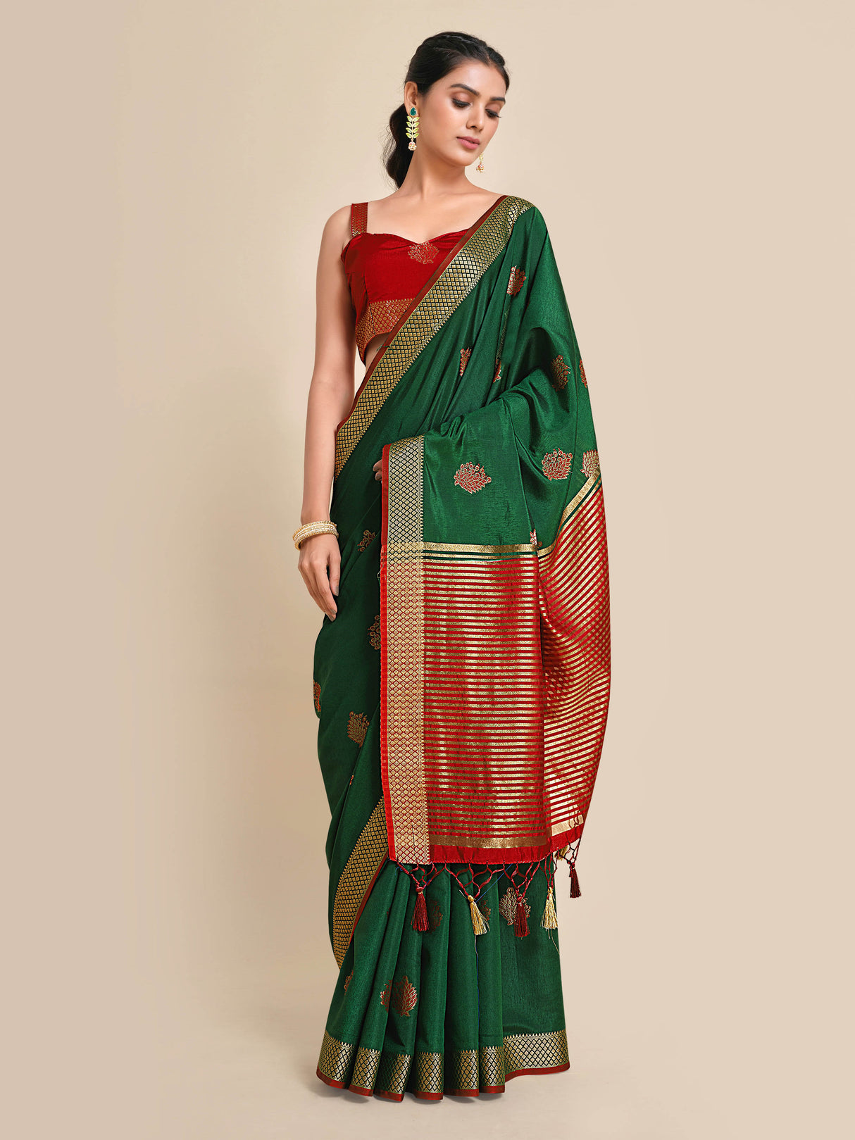 Mimosa Womens Art Silk Saree Kanjivaram BGreen Color
