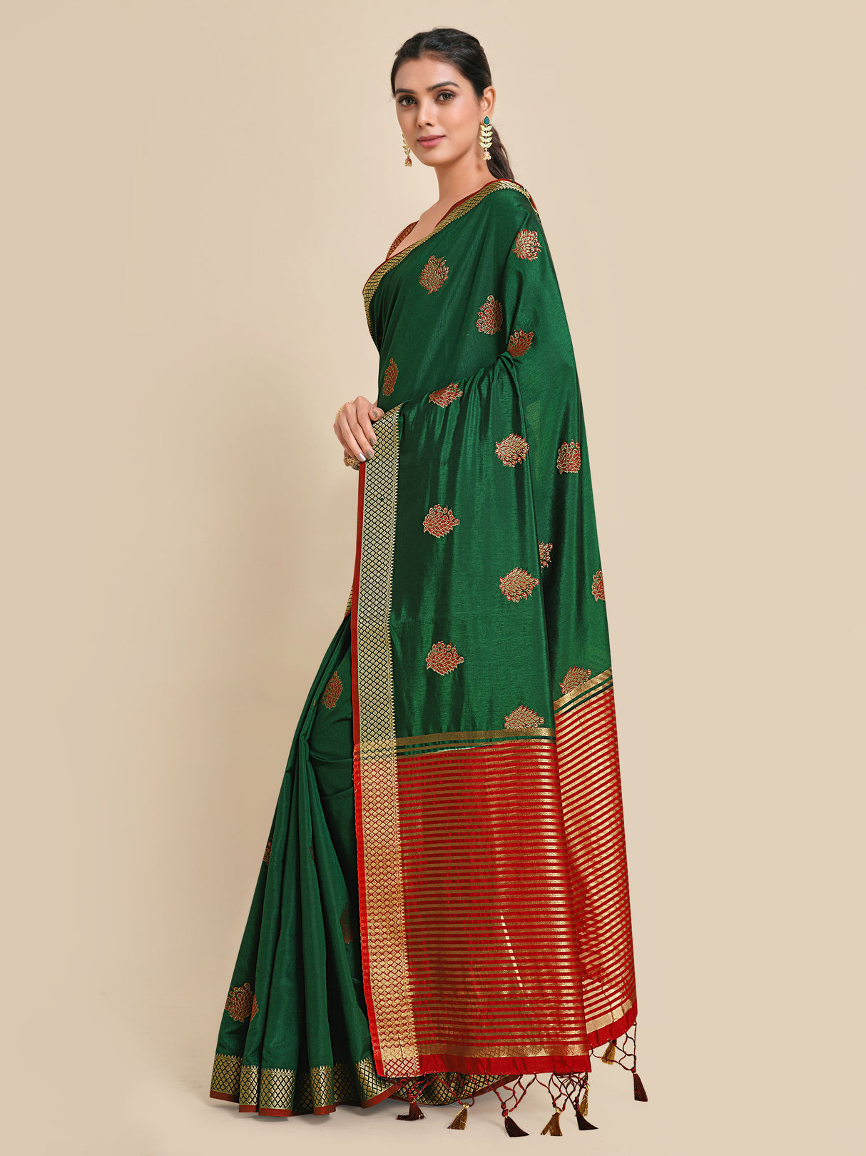 Mimosa Womens Art Silk Saree Kanjivaram BGreen Color