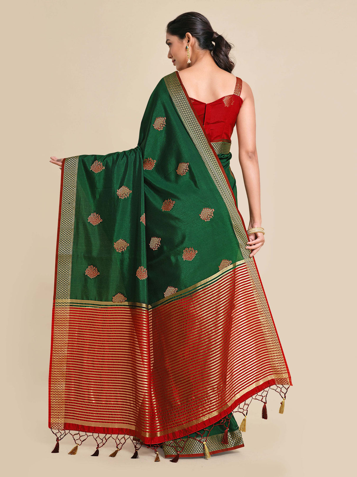 Mimosa Womens Art Silk Saree Kanjivaram BGreen Color