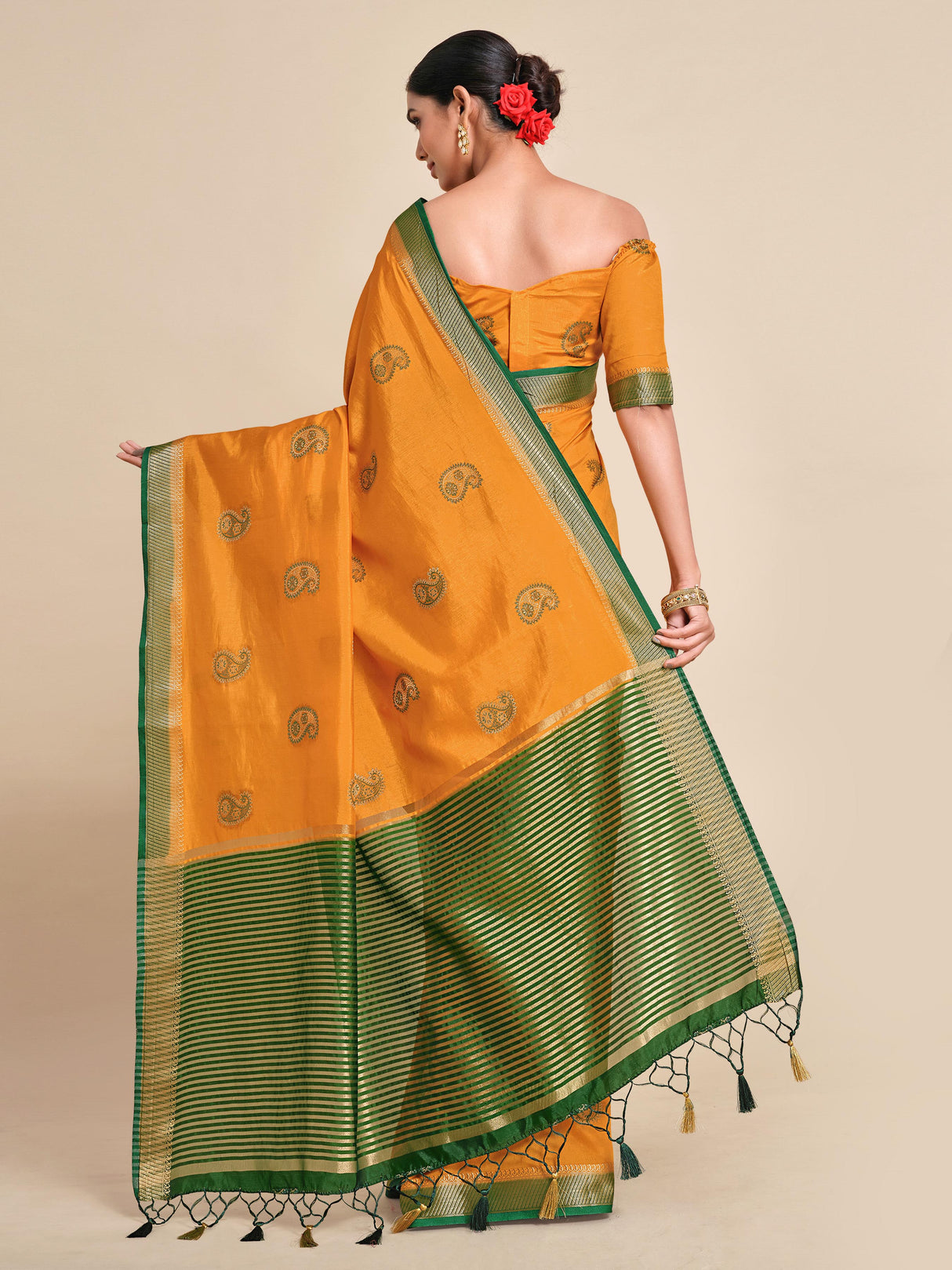 Mimosa Womens Art Silk Saree Kanjivaram style Mustard Color