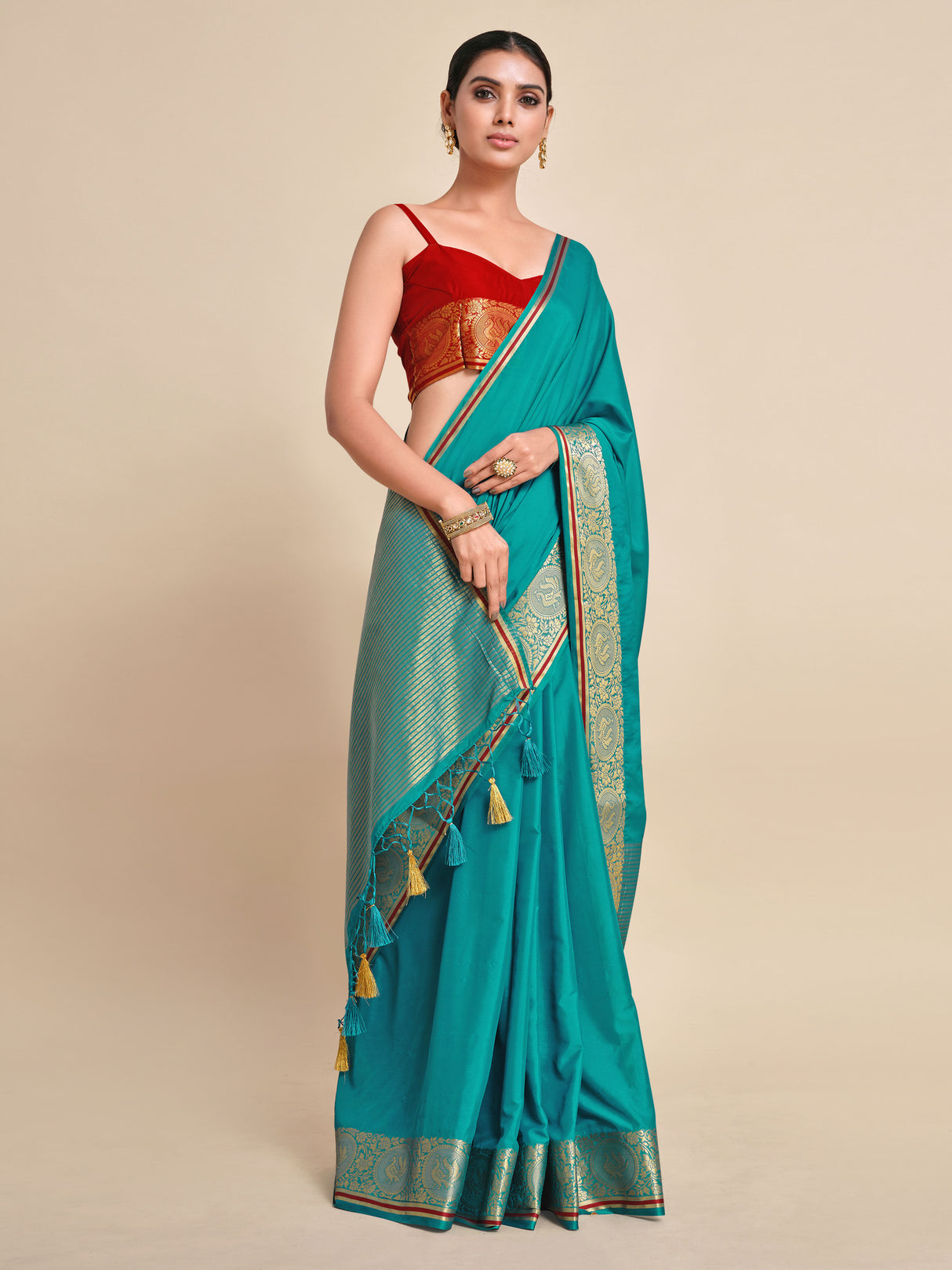 Mimosa Womens Crepe Saree Mysore Silk Saffire Color