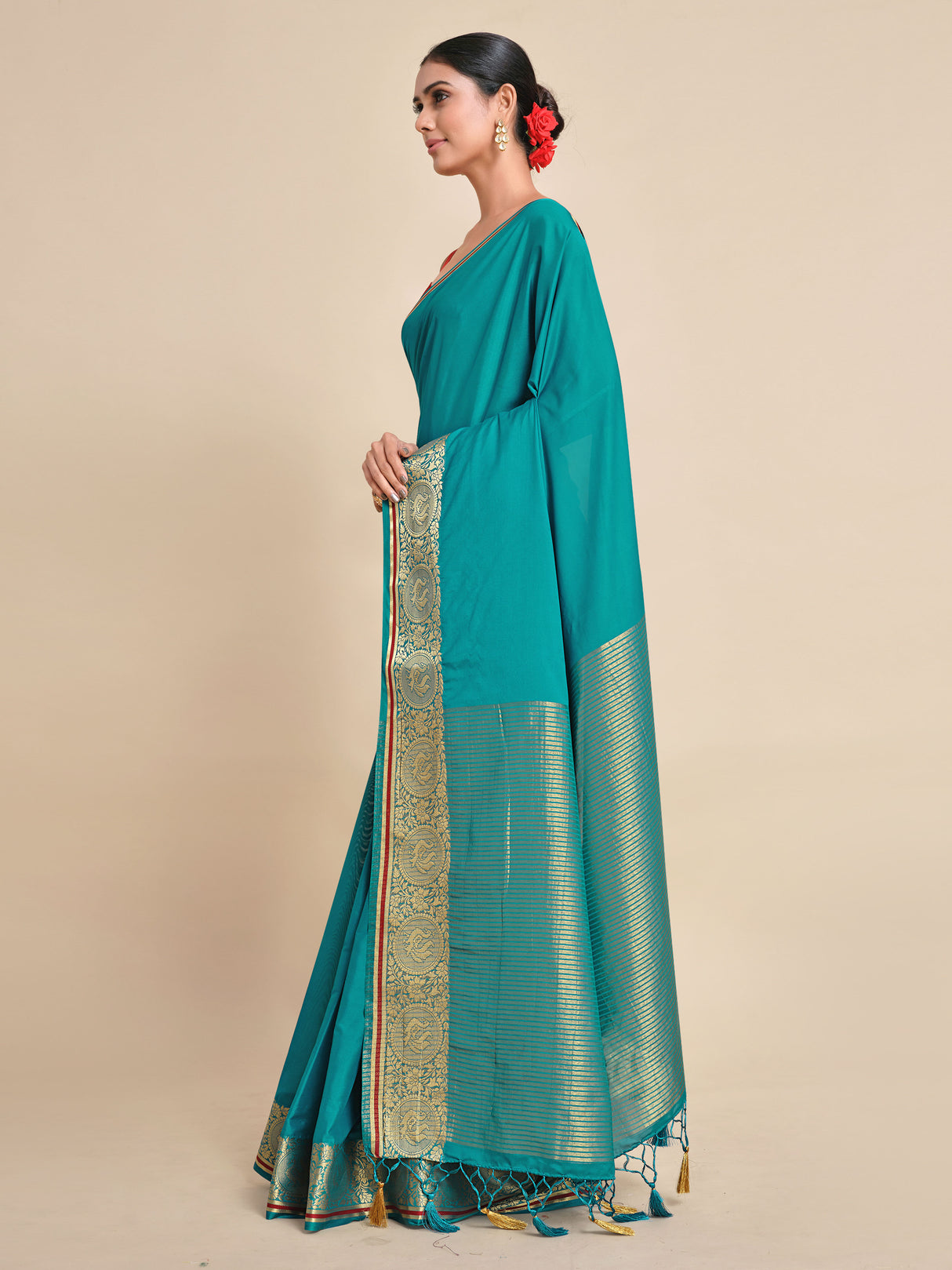 Mimosa Womens Crepe Saree Mysore Silk Saffire Color