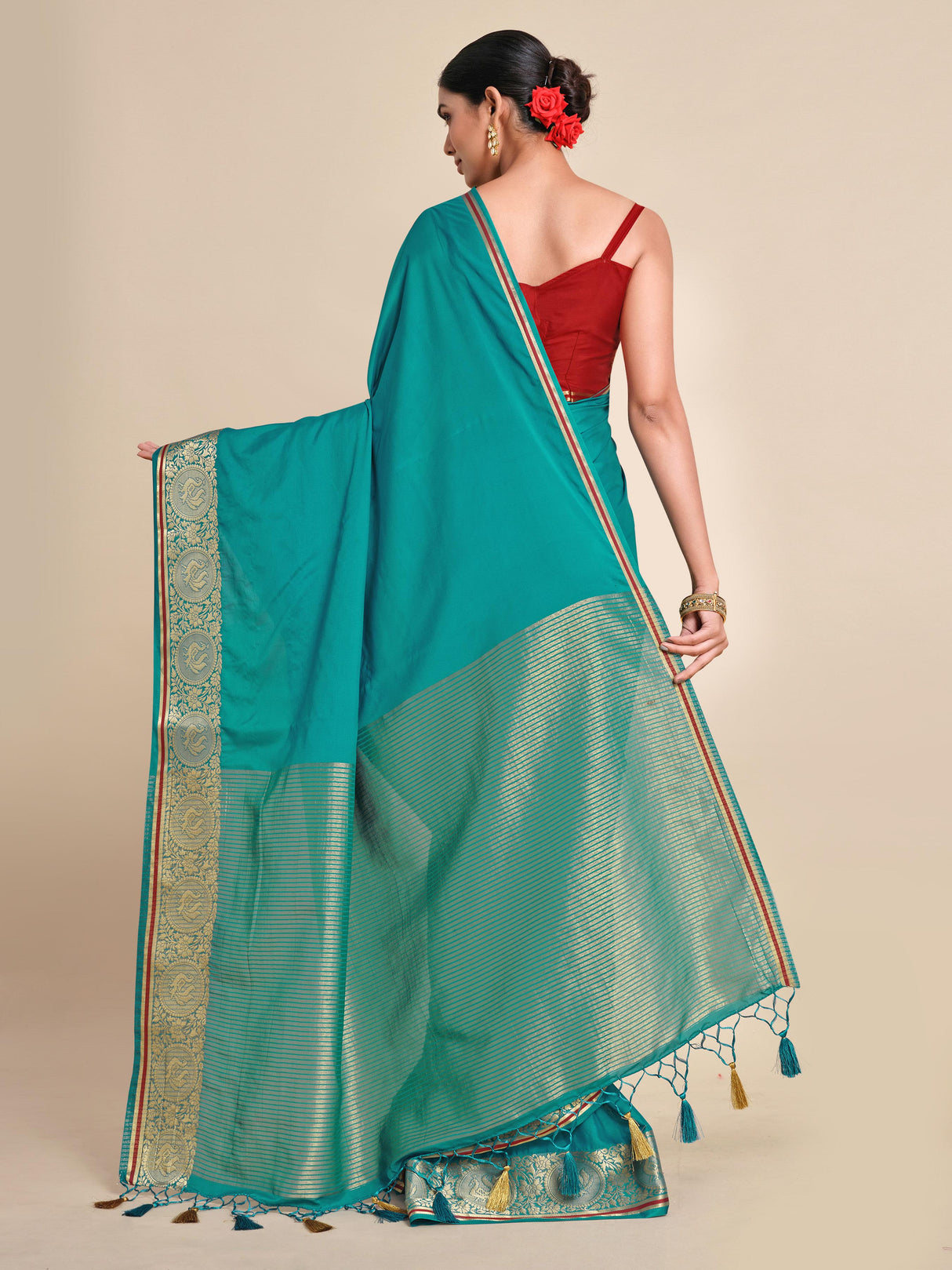 Mimosa Womens Crepe Saree Mysore Silk Saffire Color