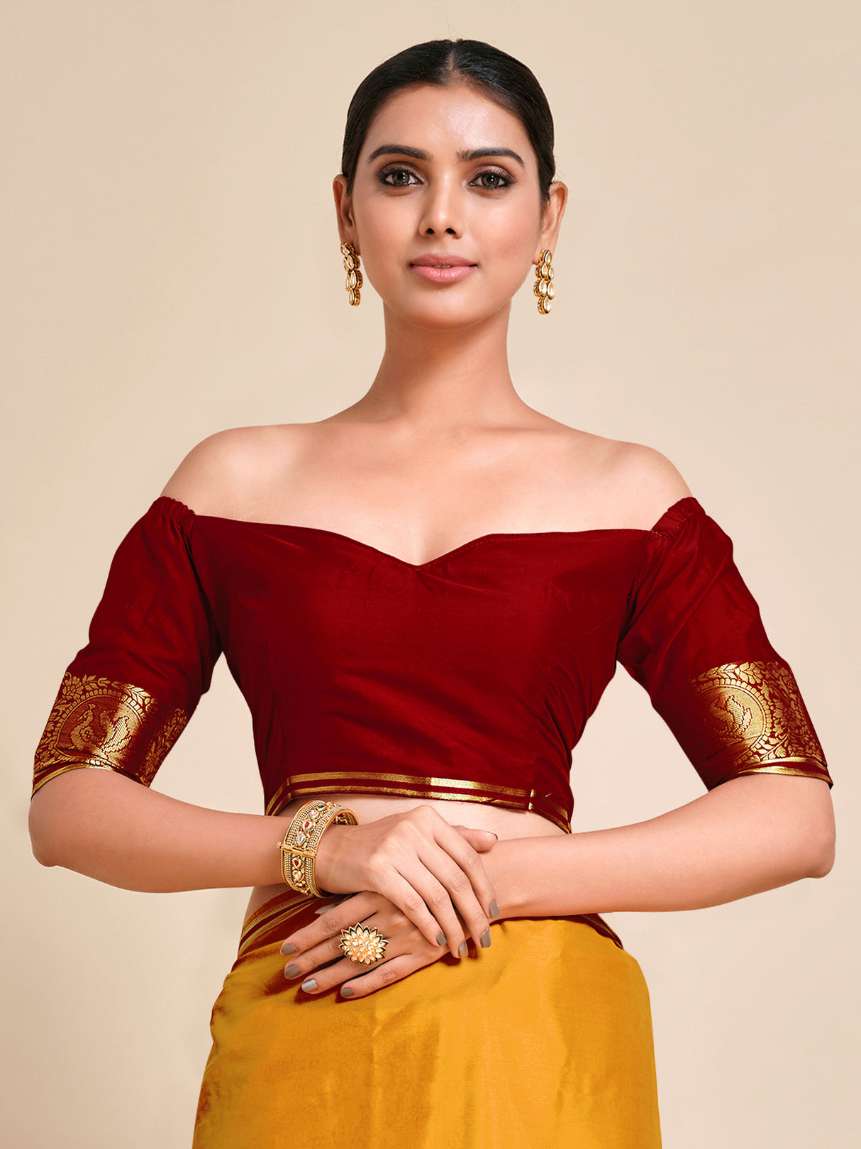 Mimosa Womens Crepe Saree Mysore Silk Mustard Color