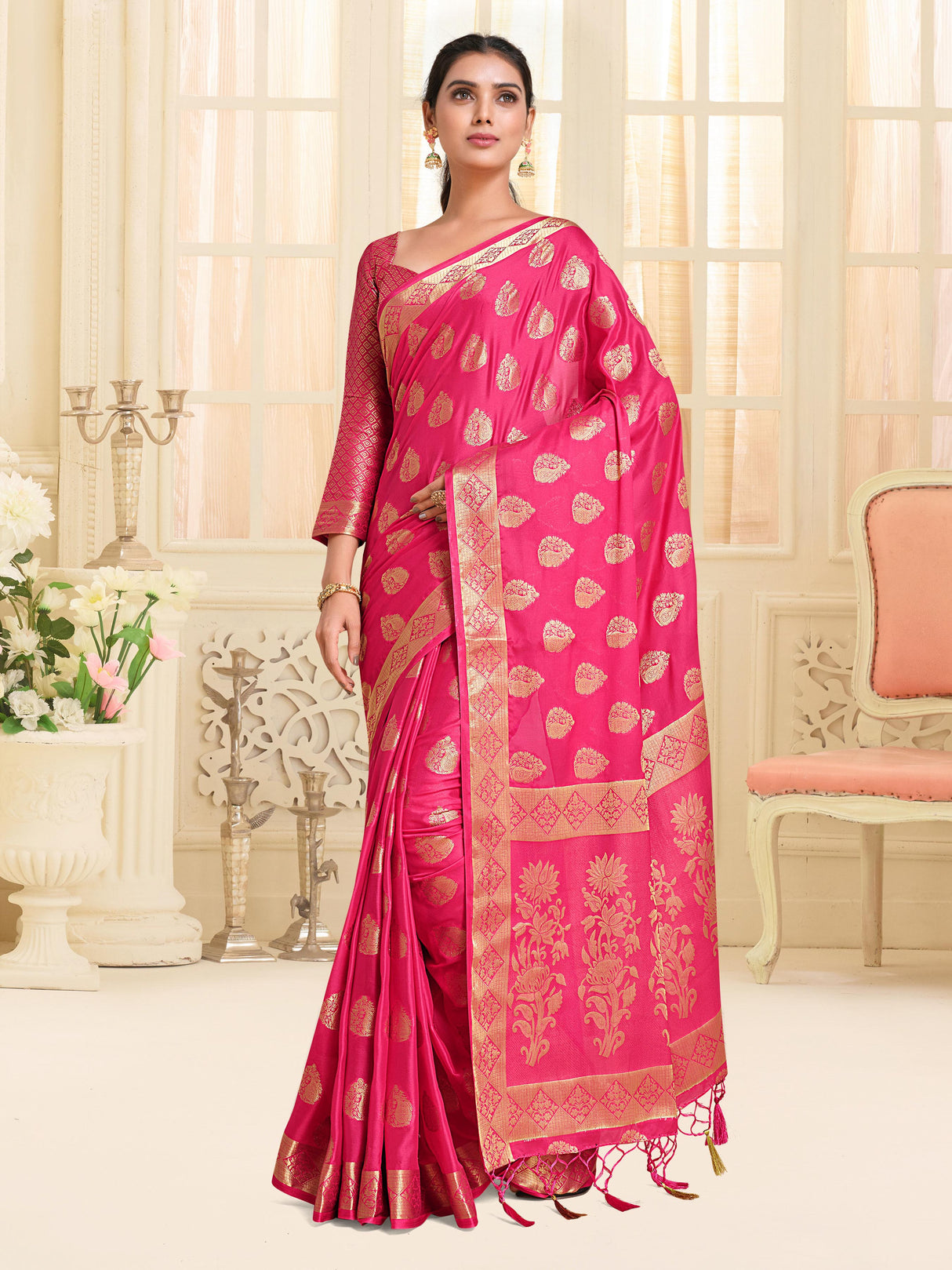 Mimosa Womens Crepe Saree Mysore Silk Gajjari Color
