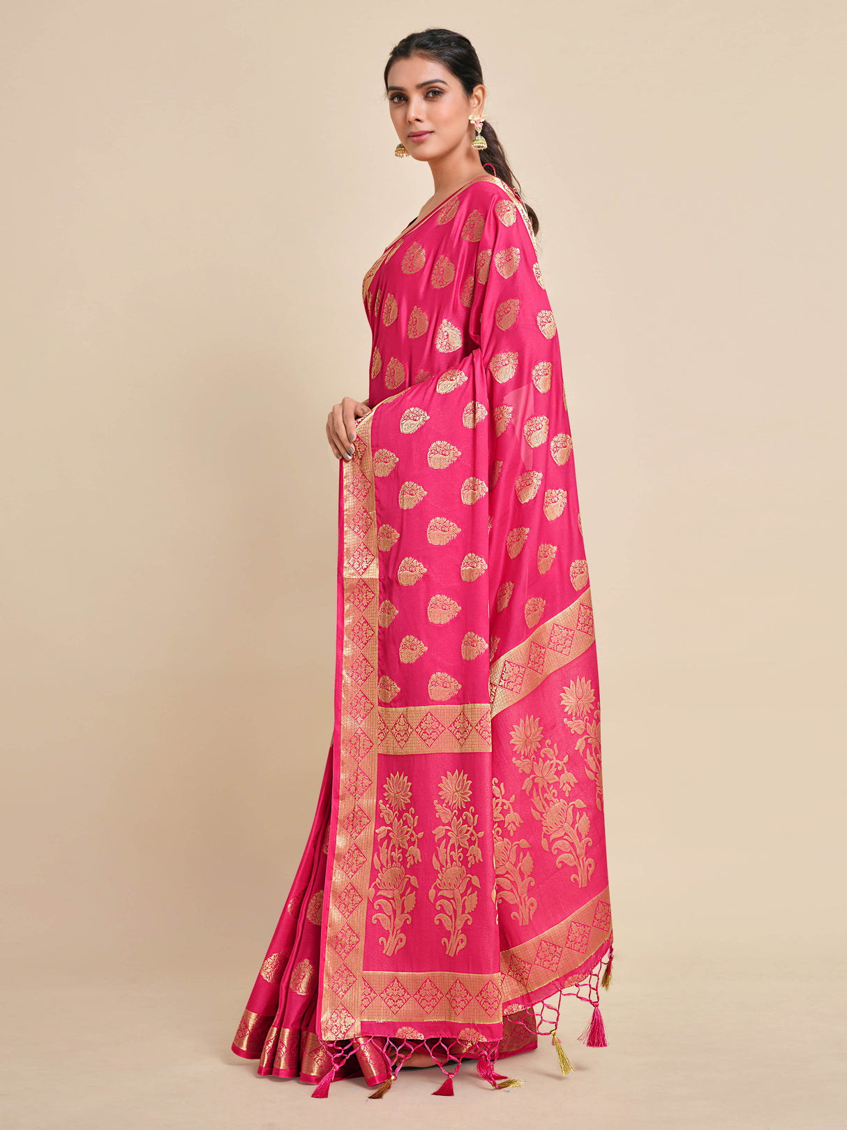Mimosa Womens Crepe Saree Mysore Silk Gajjari Color