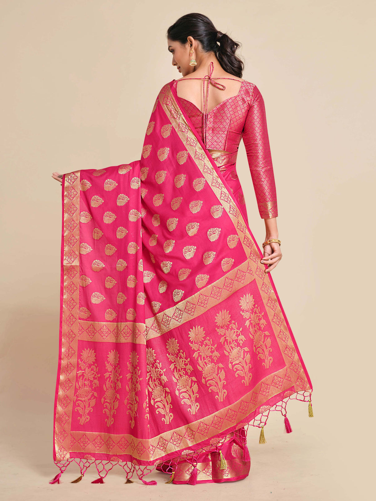 Mimosa Womens Crepe Saree Mysore Silk Gajjari Color