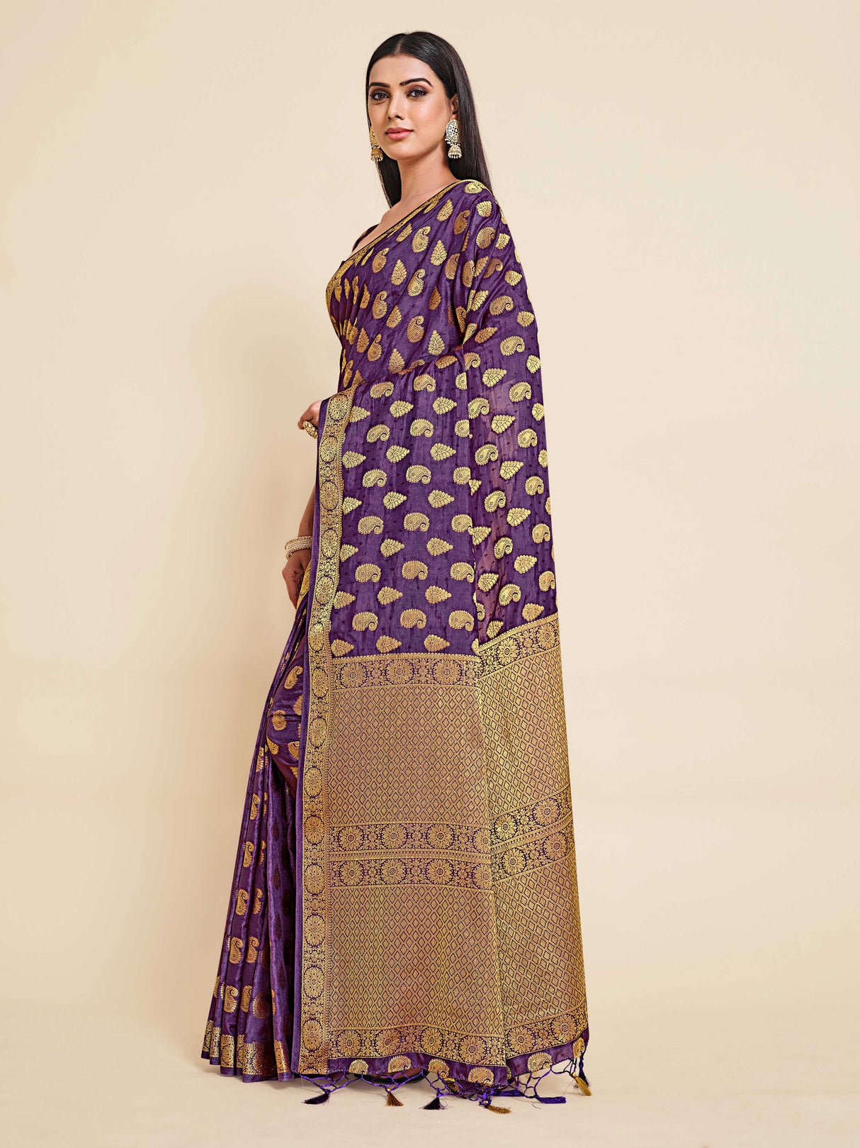 Mimosa Womens Art Silk Saree Kanjivaram Violet Color