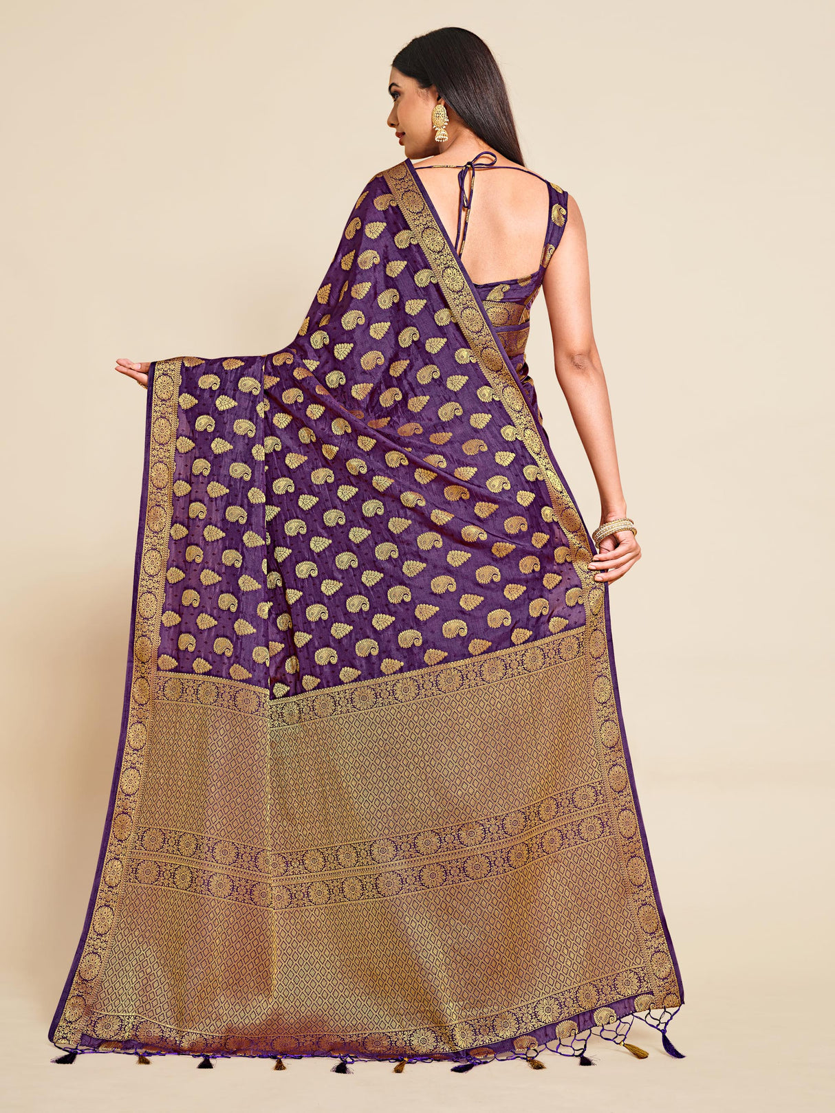 Mimosa Womens Art Silk Saree Kanjivaram Violet Color