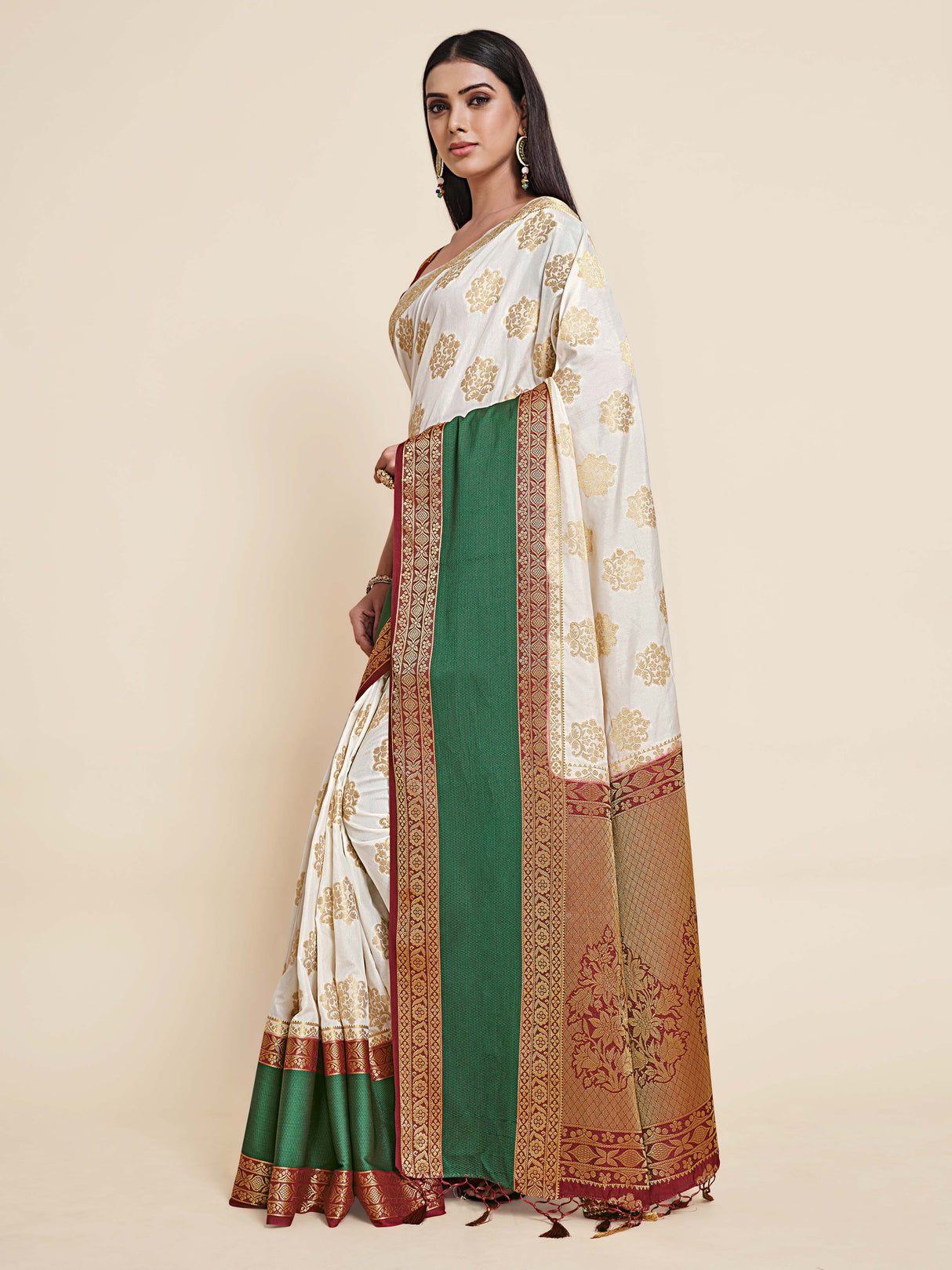 Mimosa Womens Art Silk Saree Kanjivaram Halfwhite Color