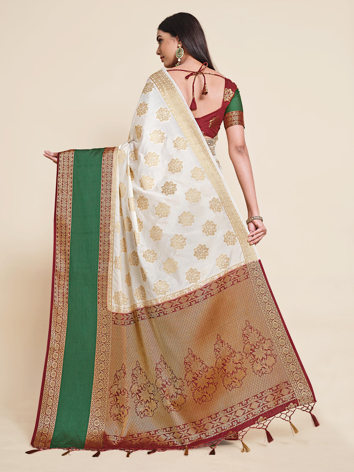 Mimosa Womens Art Silk Saree Kanjivaram Halfwhite Color