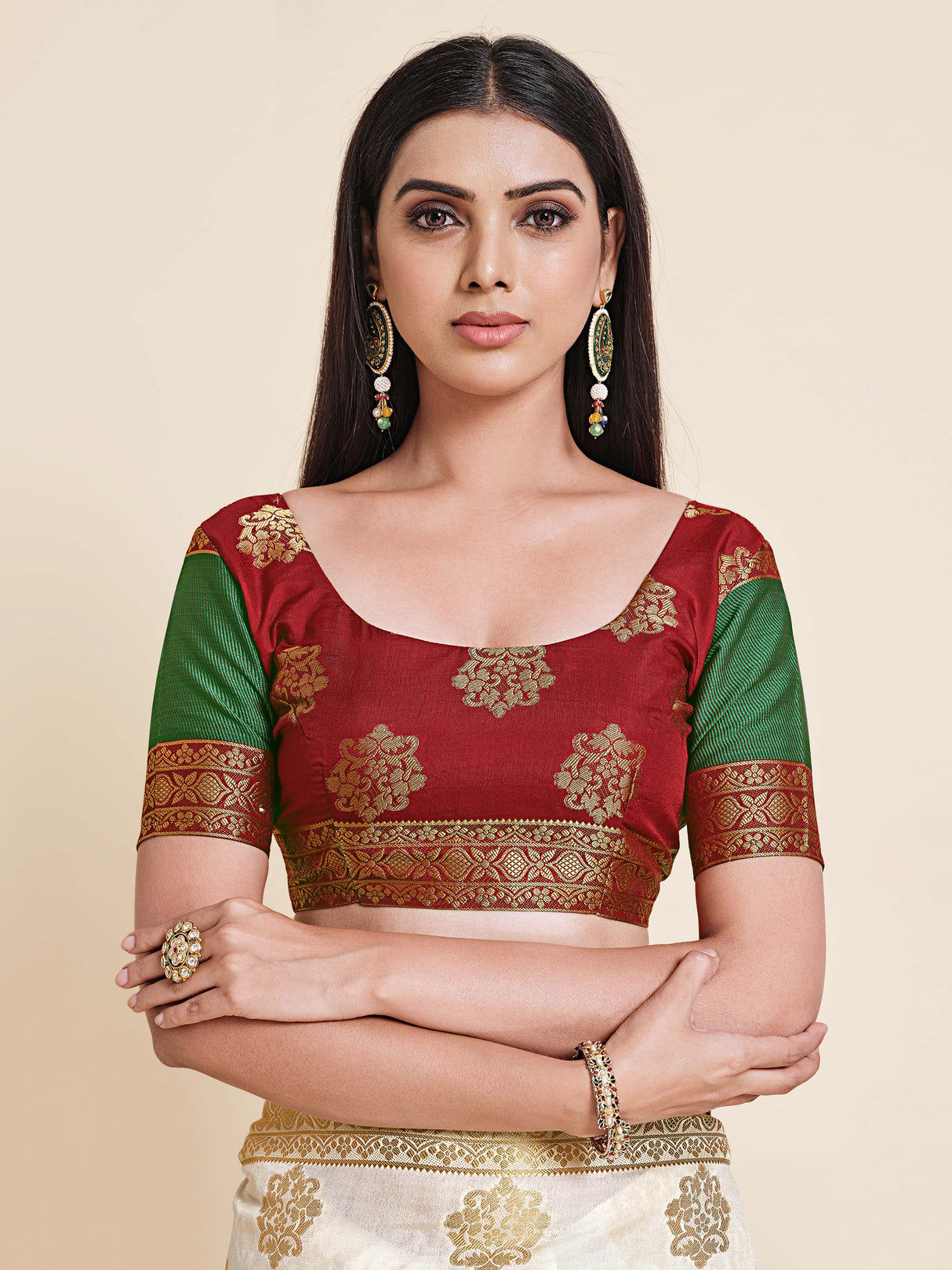 Mimosa Womens Art Silk Saree Kanjivaram Halfwhite Color